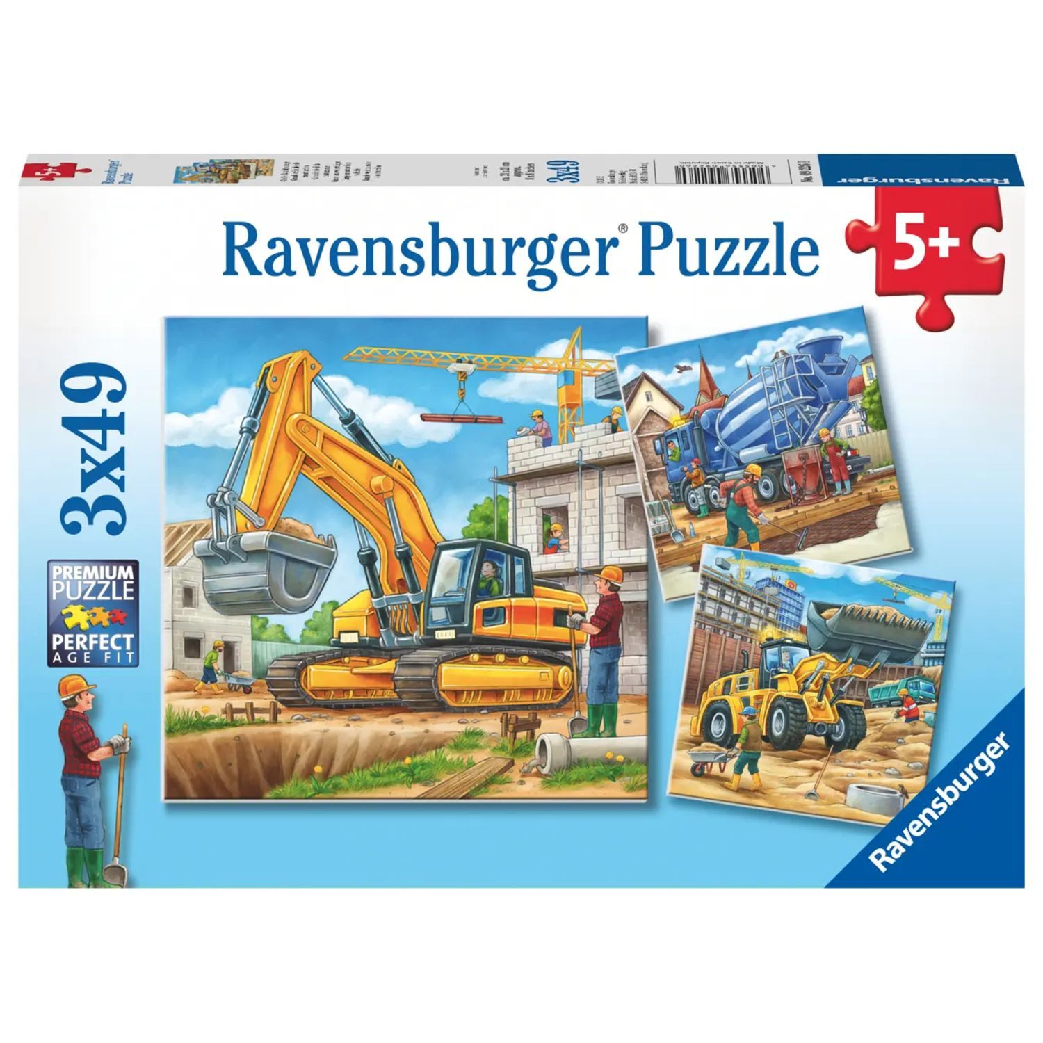 Ravensburger Puzzle Kinderpuzzle 3x49 Teile - Große Baufahrzeuge, 49 Puzzleteile