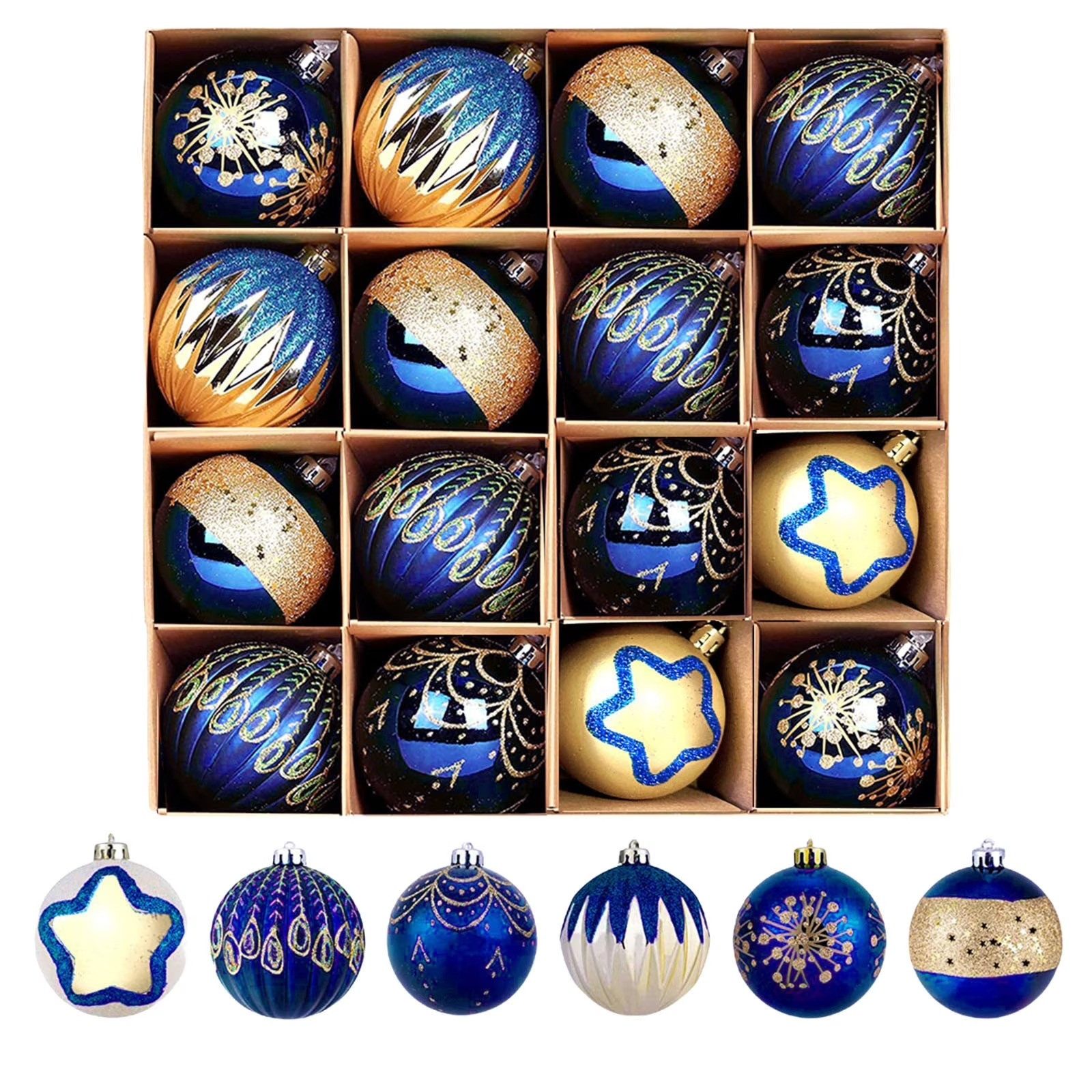 Bomiclss Weihnachtsbaumkugel 16-teiliges Set Weihnachtskugeln, 6 cm Weihnachtskugeln, geeignet für Weihnachtsbäume, Kränze und Partydekorationen