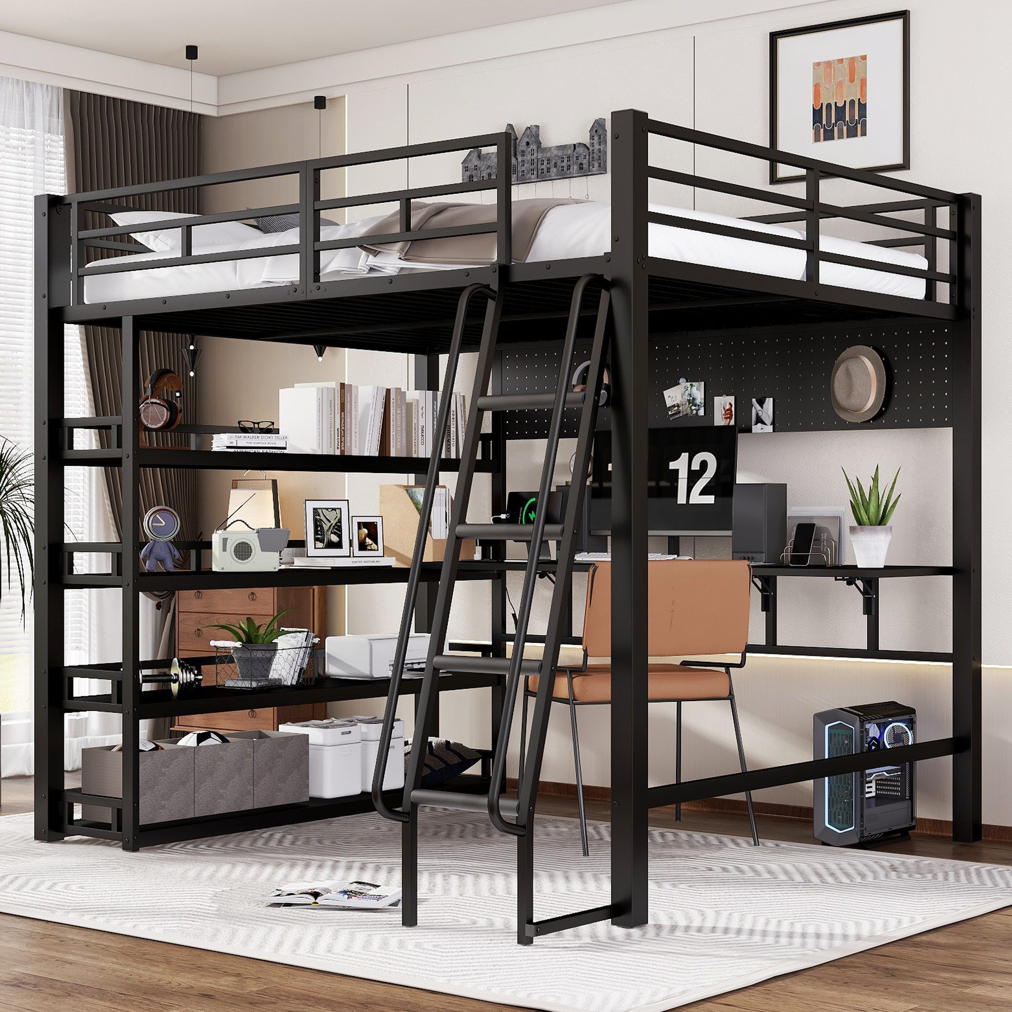 STILVORA Hochbett 140x200 mit Schreibtisch,Jugendbett Eisenbett günstig online kaufen
