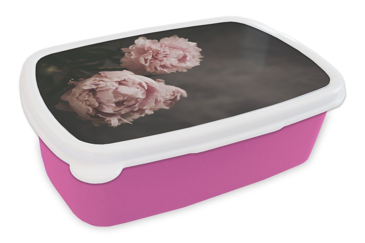 MuchoWow Lunchbox Zwei rosa Pfingstrosen, Kunststoff, (2-tlg), Brotbox für Erwachsene, Brotdose Kinder, Snackbox, Mädchen, Kunststoff