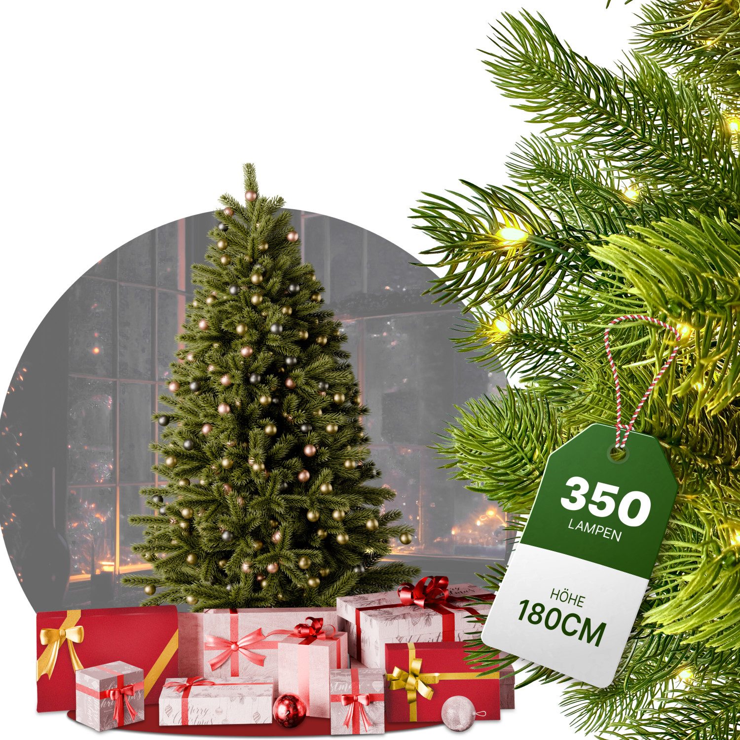 BoomDing Künstlicher Weihnachtsbaum mit Beleuchtung und 100 % Nadeln aus Spritzguss - 180 cm oder 210 cm, Königstanne, Naturgetreu und wunderschön