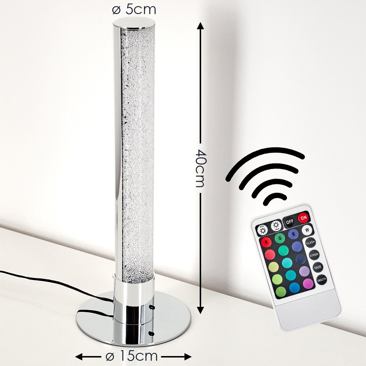 hofstein Farbwechsler 5 Fernbedienung 400 LED aus RGB Watt, »Resina« Tischlampe mit Kelvin, Lumen, und chrom, dimmbare Metall in Tischleuchte gemütliche 3000