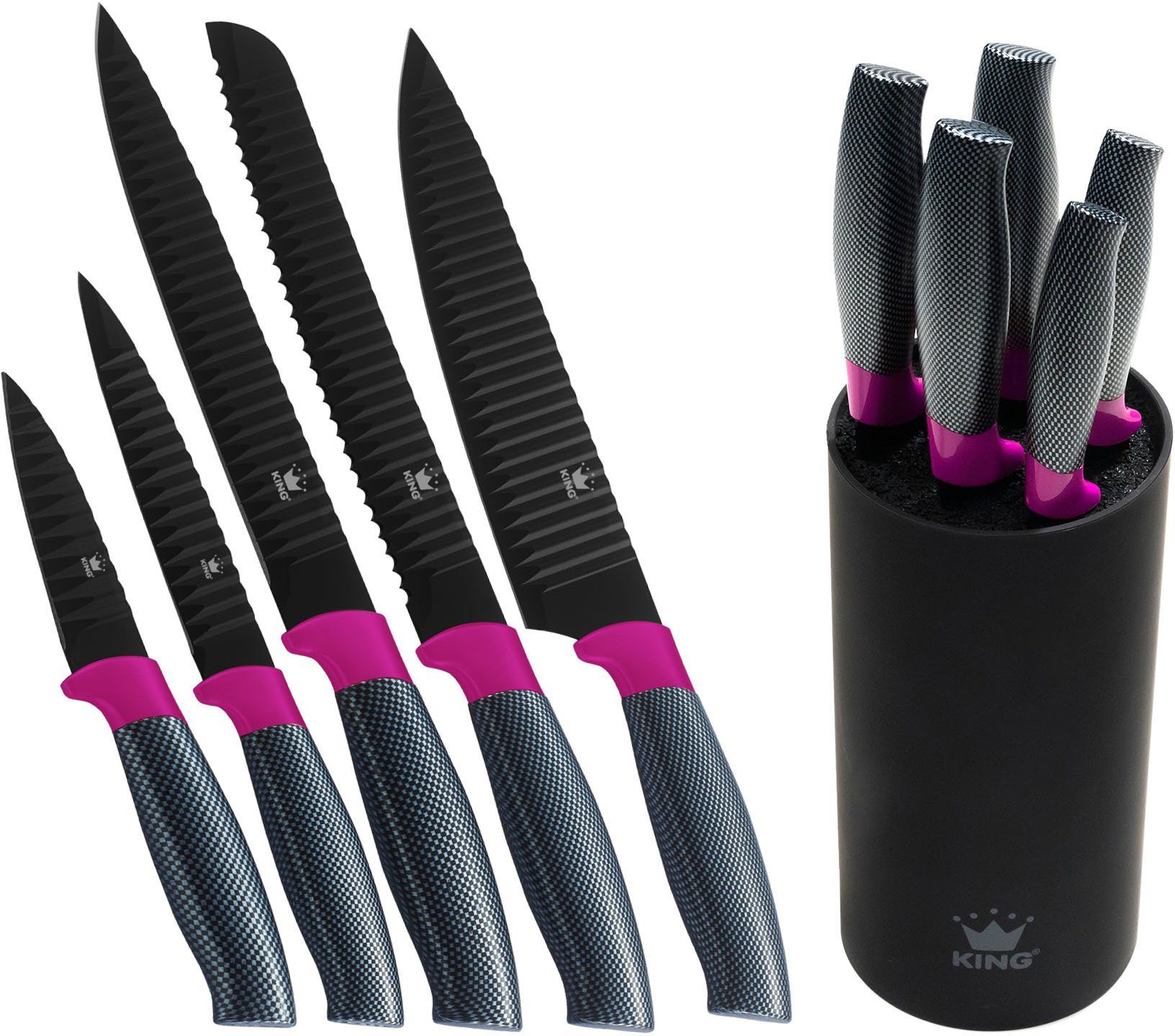 KING Topf-Set Berry, Aluminiumguss (Set, 9-tlg., je 1 Kochtopf mit Deckel 16/20/24 cm, Messerblock mit 5 Kochmesser), Induktion