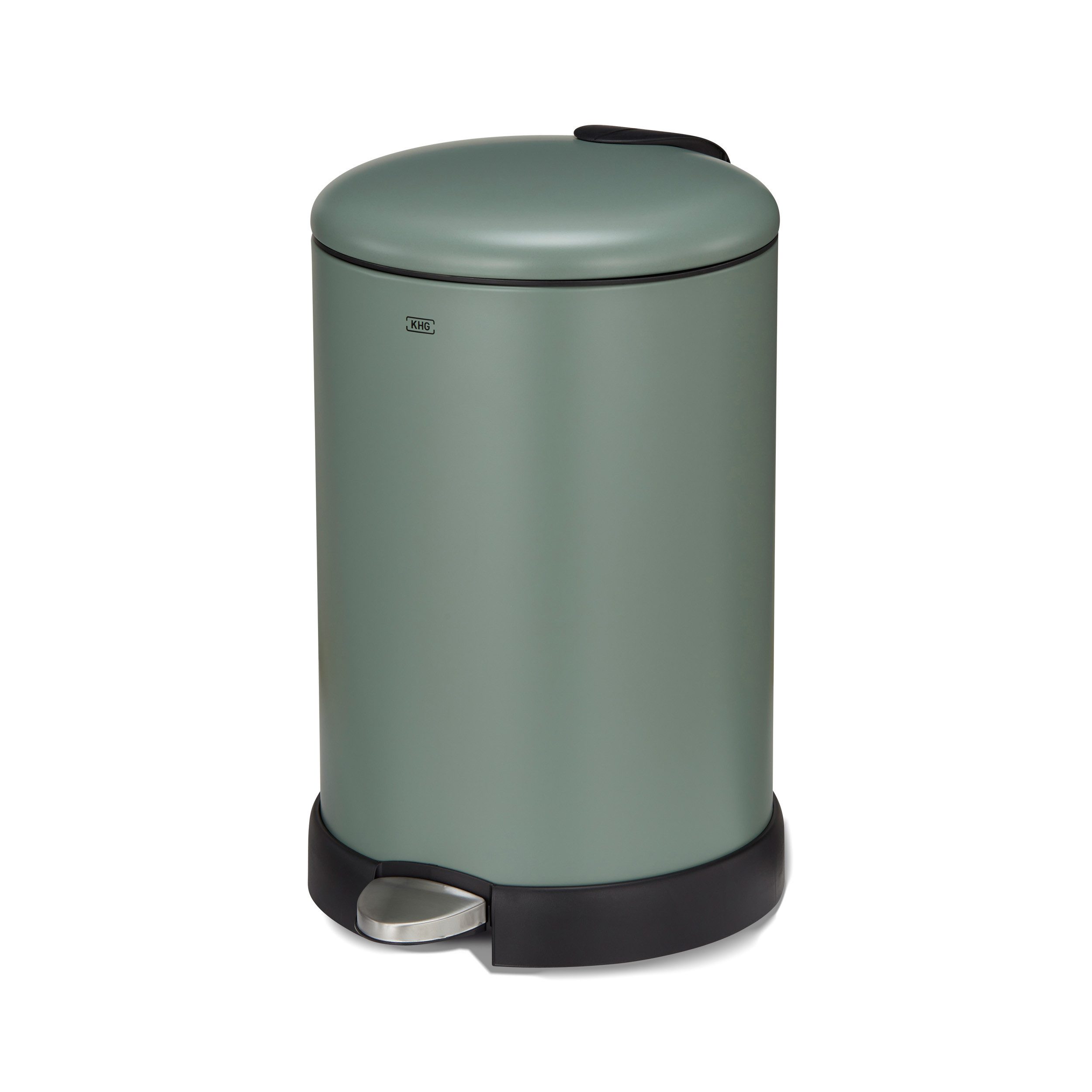 KHG Mülleimer Grün pulverbeschichtet 20 Liter mit Trittmechanismus und Soft-Close, Metallgehäuse mit Griff, herausnehmbarer Inneneimer aus Kunststoff