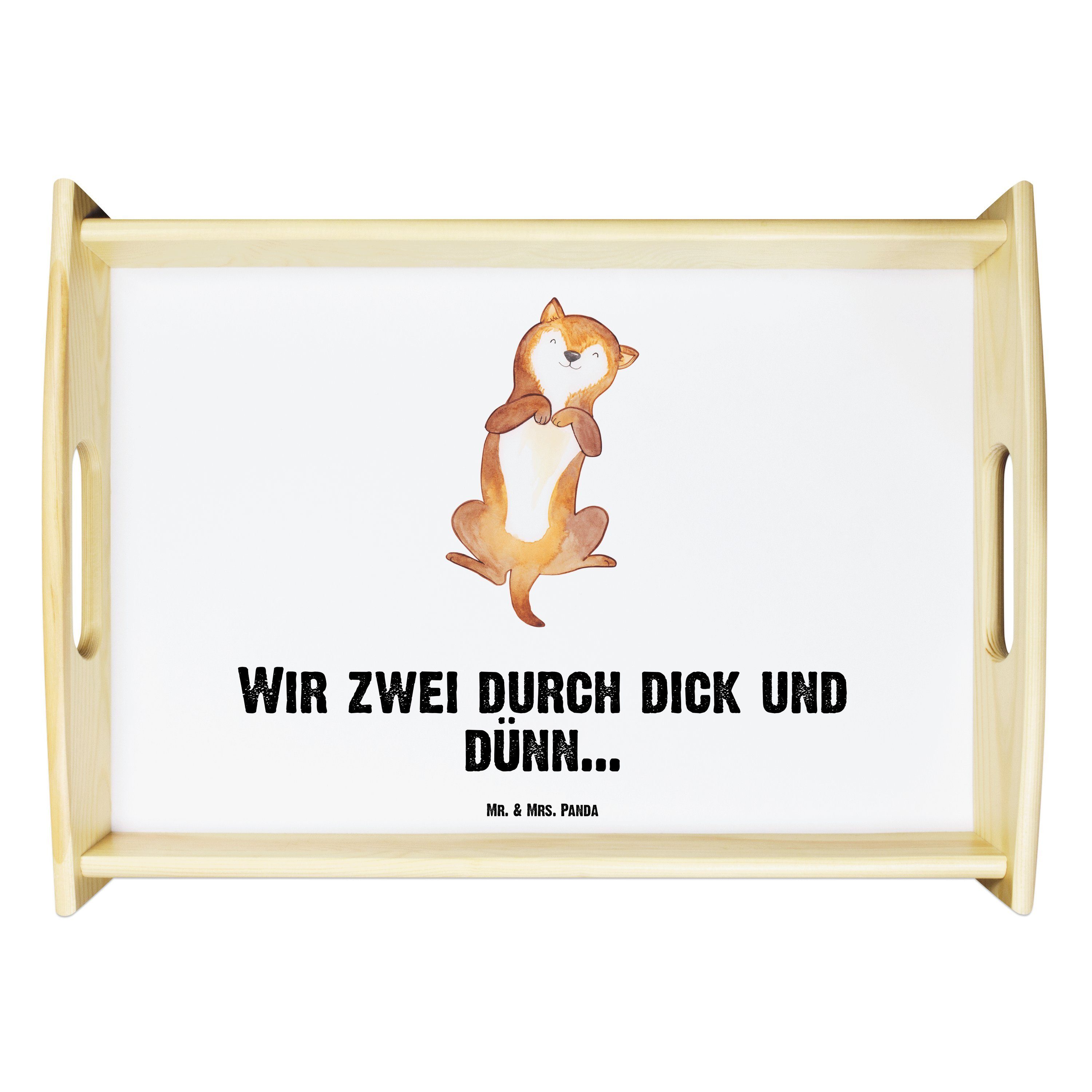 Mr. & Mrs. Panda - Echtholz (1-tlg) Weiß Tierliebhaber, - Hunderasse, lasiert, Bauchkraulen Geschenk, Tablett Hunde, Hund