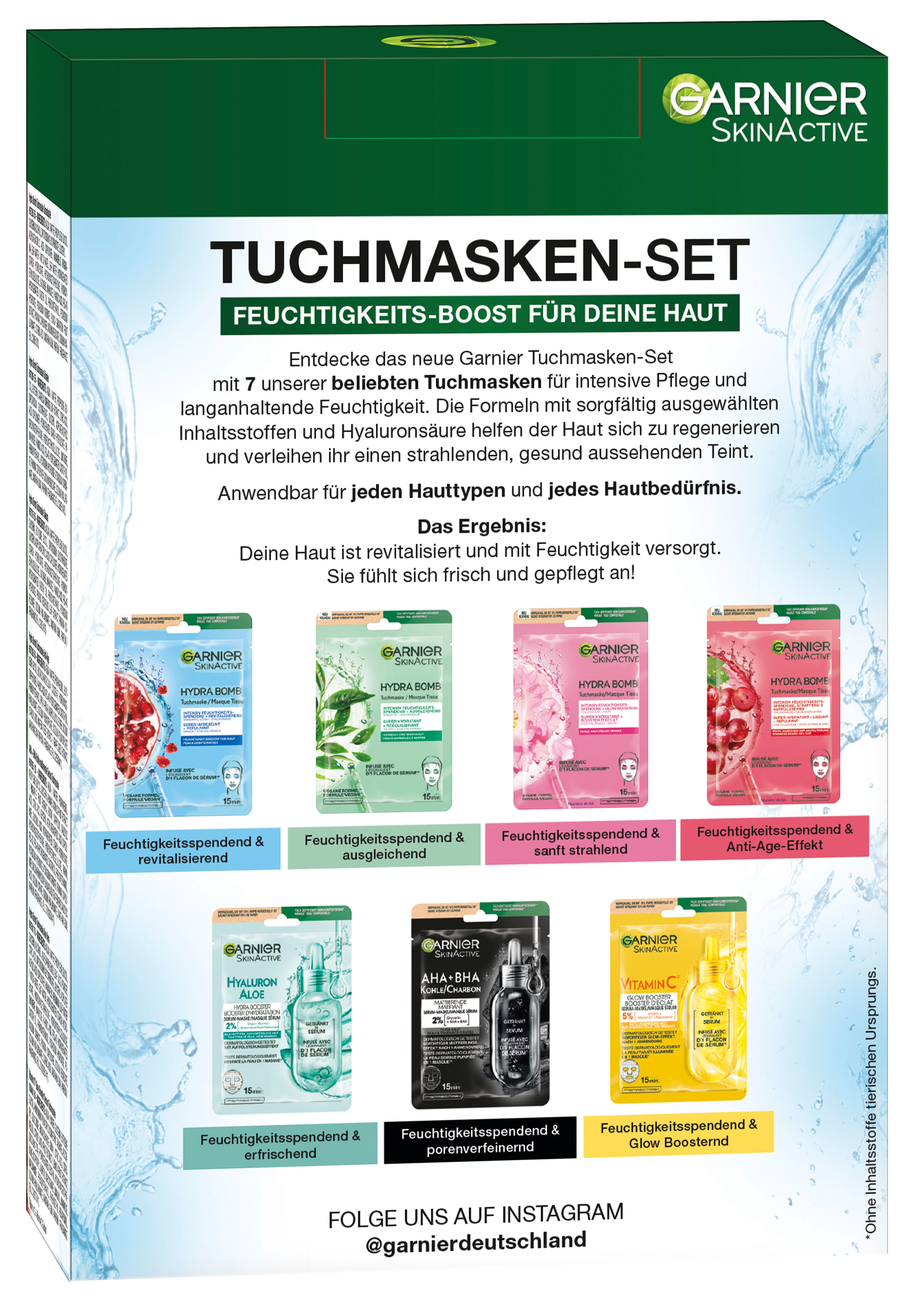 GARNIER Tuchmaske Garnier SkinActive Tuchmasken-Set Set, 7-tlg., vielseitige Pflege durch sieben verschiedene Tuchmasken