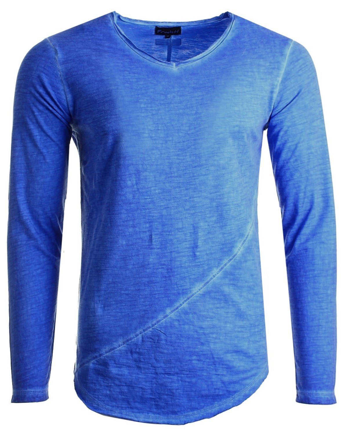 Früchtl Longsleeve mit Vintage Waschung Langarmshirt Longshirt blau