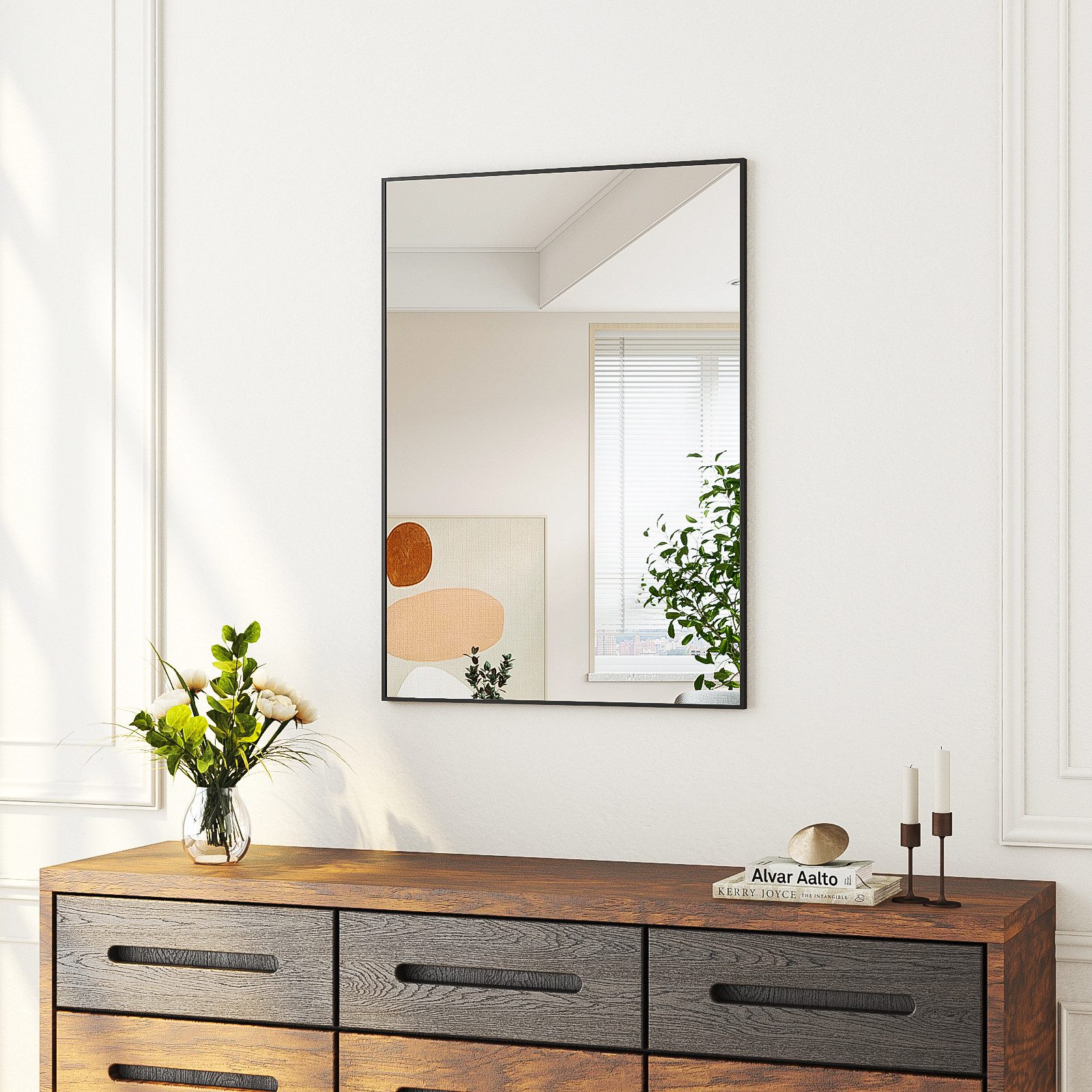 Hopibath Wandspiegel klein 40x60 eckig Schwarz mit Alurahmen (Flurspiegel B günstig online kaufen