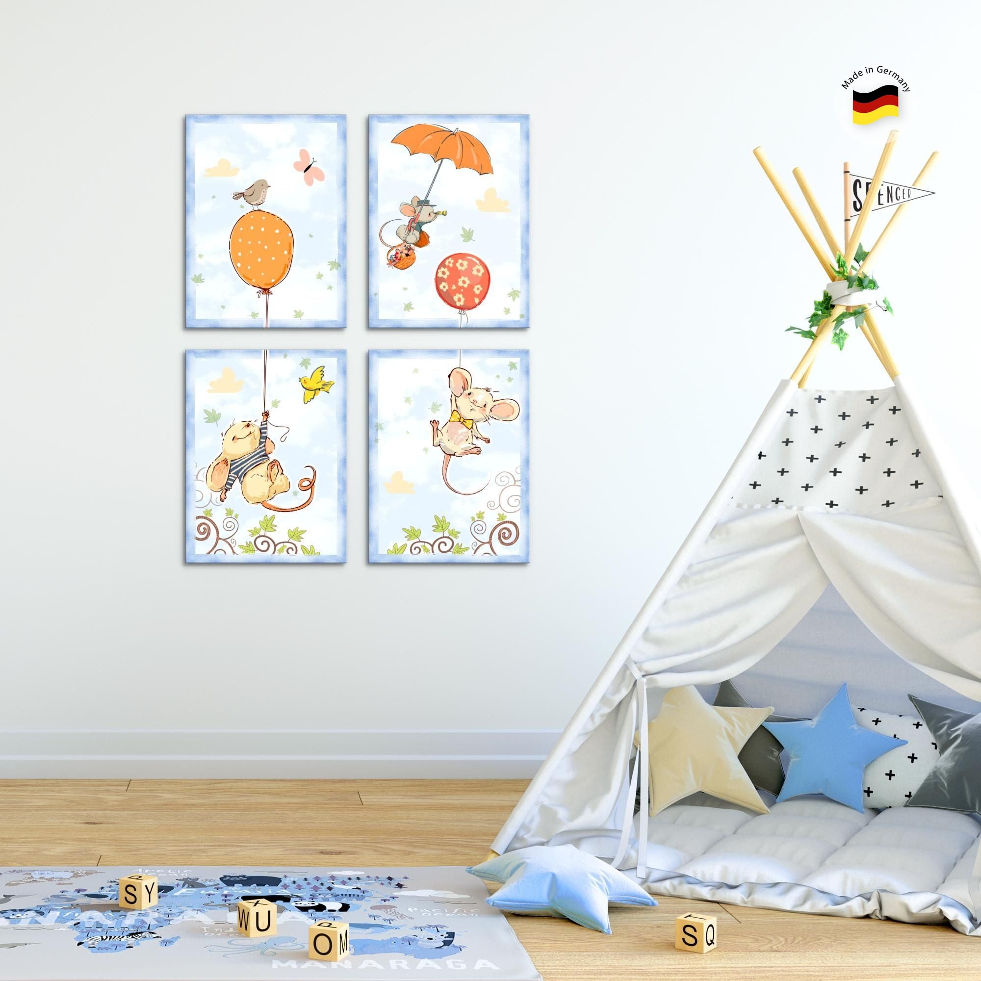Novart Wandbild Bilder Tiere AUFHÄNGFERTIG Kinderzimmer Mädchen Junge N017747b, 30 x 40 cm - 4 Bilder
