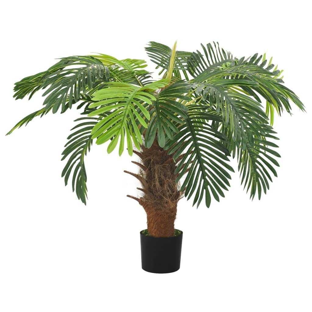 Kunstbaum Künstliche Cycas-Palme 80-90 cm Grün mit Massivholz und Kunststoff, furnicato, Höhe 90 cm, Realistische Kunstpflanze im schwarzen Topf für das Büro oder Heim