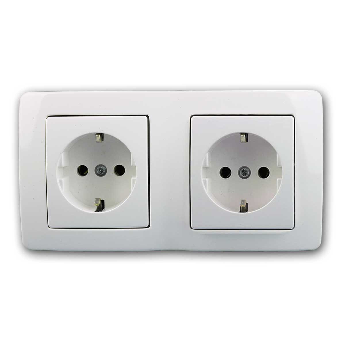 TEM EKONOMIK Doppel-Steckdose weiß Schuko 250V~/16A Unterputzschalter