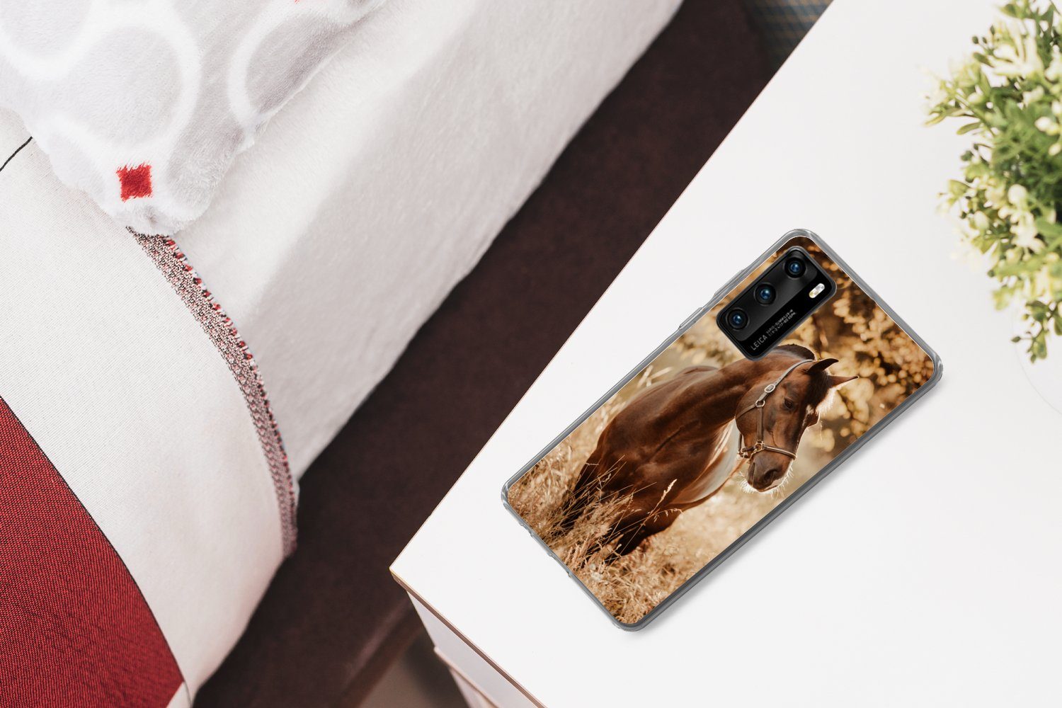 MuchoWow Handyhülle für Huawei P40 Pferd - Sonne - Porträt - Natur - Braun, Handy Case, Silikon, Bumper Case Dünn