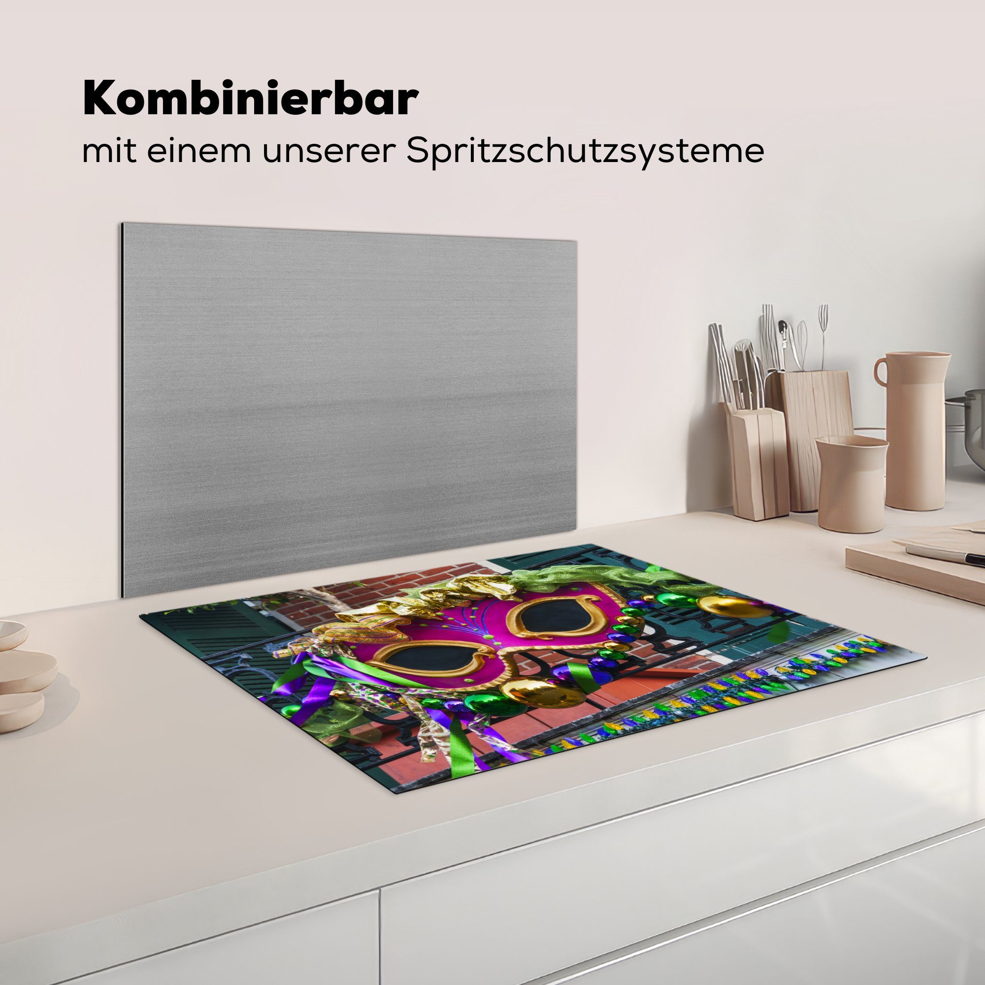 Ceranfeldabdeckung Arbeitsfläche Gras, nutzbar, Herdblende-/Abdeckplatte Mardi Vinyl, (1 tlg), MuchoWow Mobile Balkondekoration cm, 70x52