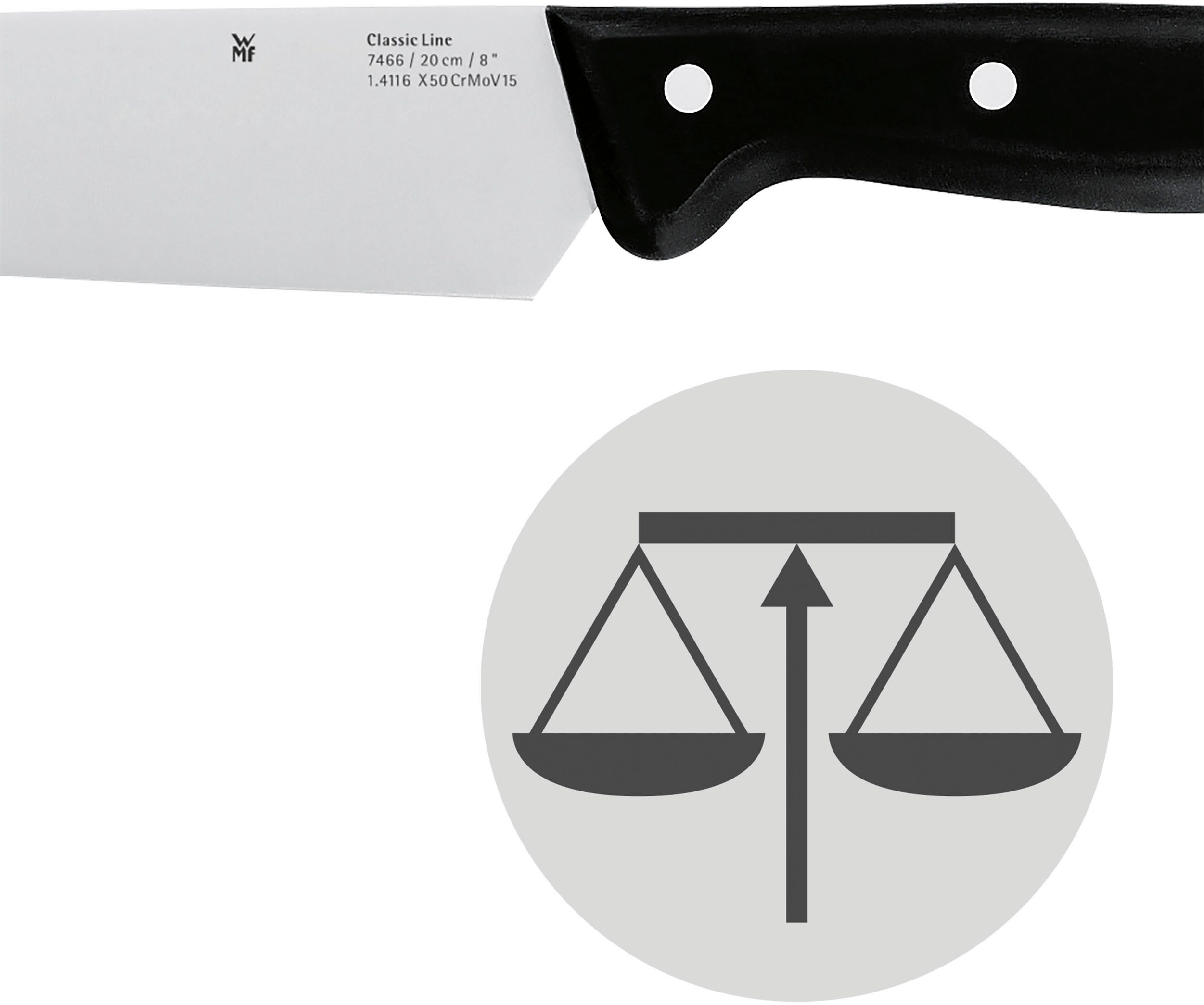 WMF Kochmesser Classic Line, langlebiger Spezialklingenstahl, genieteter Griff
