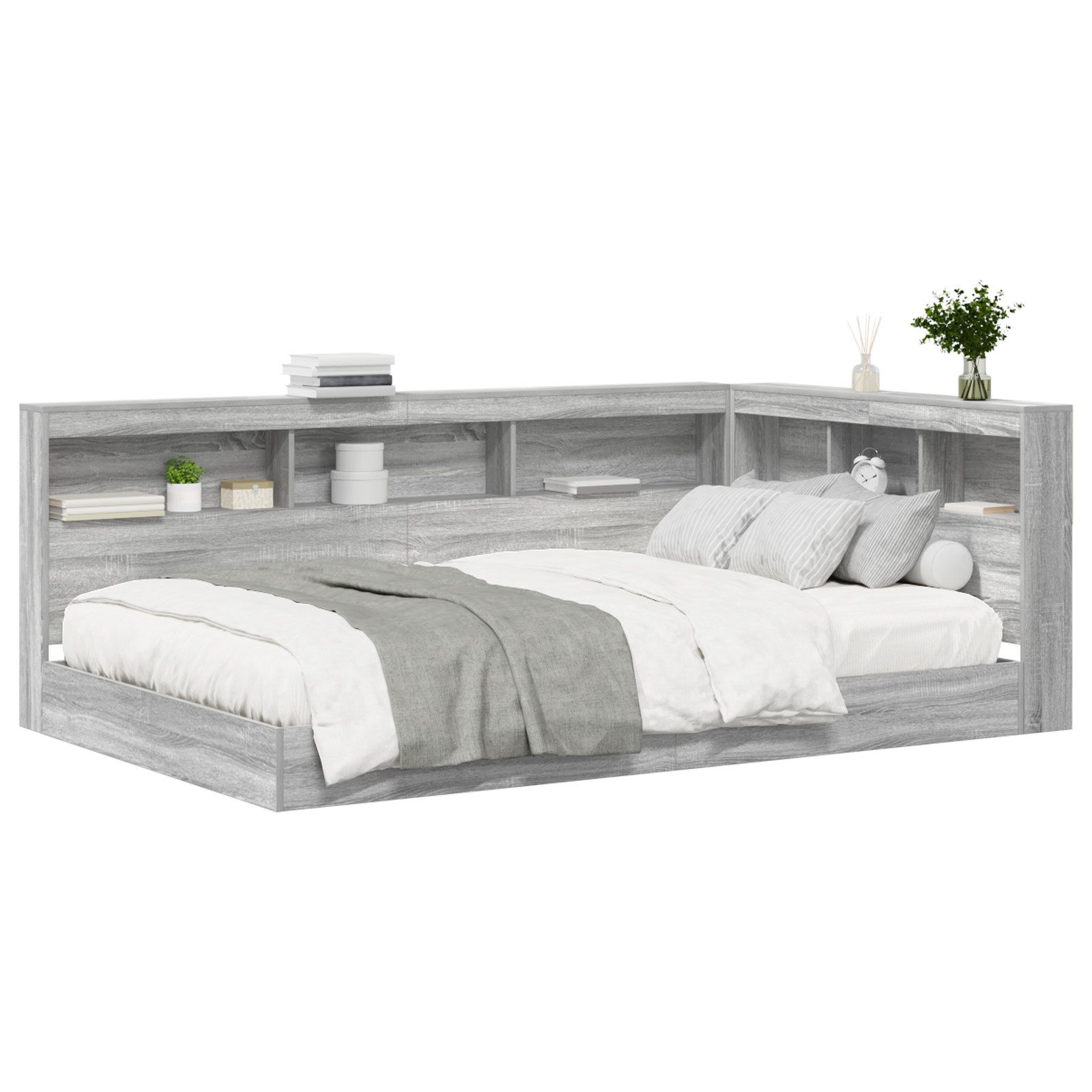 vidaXL Bett Bücherregal Bett Grau Sonoma günstig online kaufen