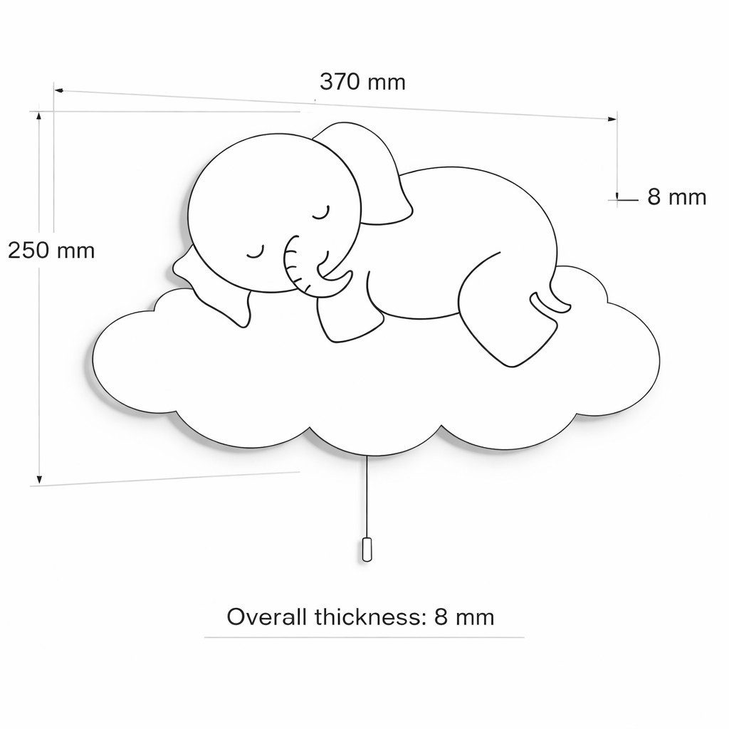 COZYCOLLECTIONS LED Wandleuchte Handbemaltes LED-Wandnachtlicht „Elefant auf der Wolke in Holzoptik, LED, Warmweiß, Montessori: sanftes Licht & eigene Schalter fördern Autonomie