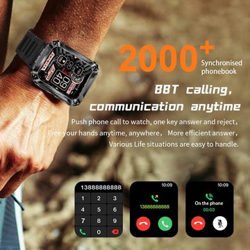 Hipipooo mit Bluetooth-Kopfhörer,HD-Touchscreen-Aktivitäts-Fitness-Tracker Smartwatch (1.96 Zoll, Andriod iOS), mit Blutsauerstoff-Blutdruck-Übungsmonitor wasserdichte Sport