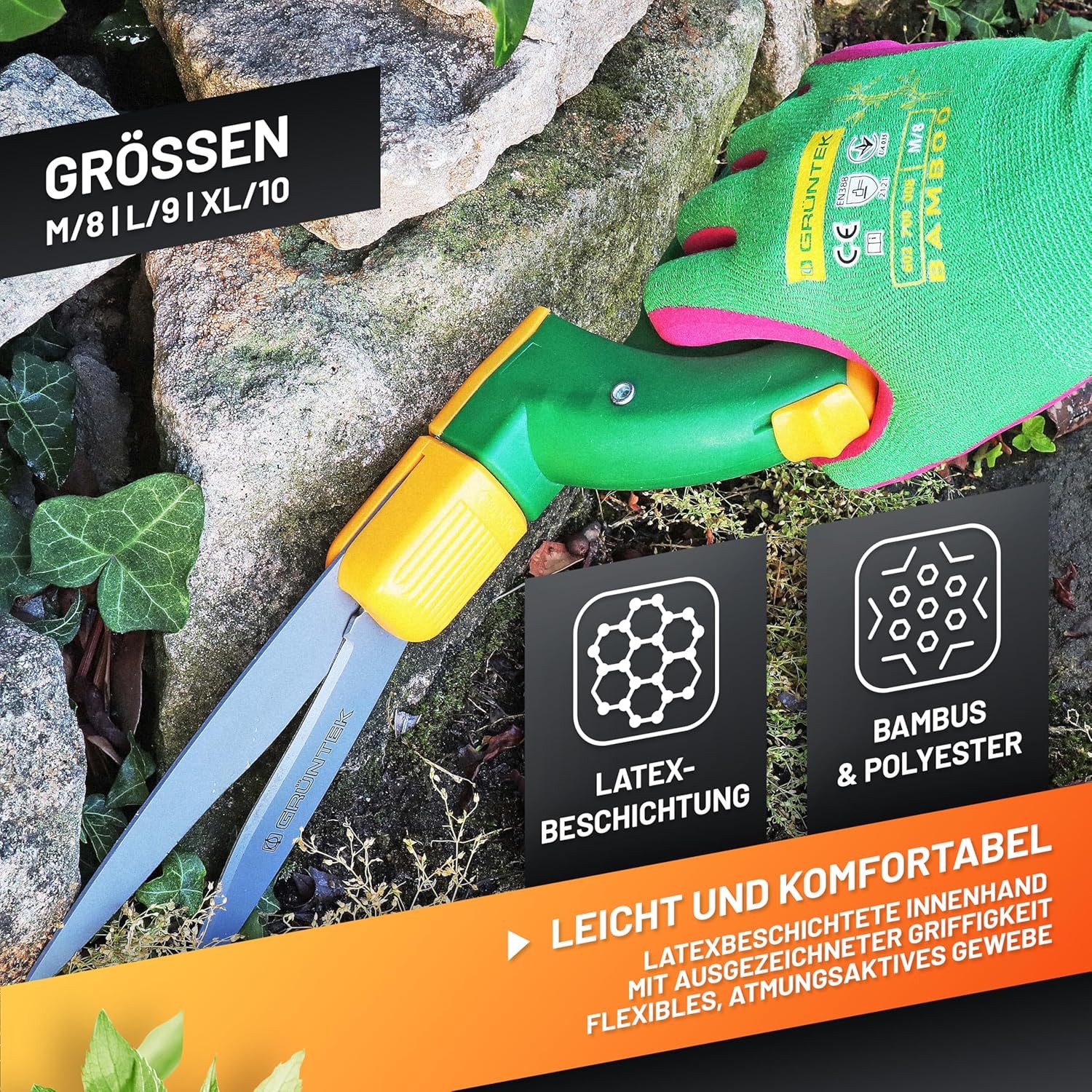 GRÜNTEK Gartenhandschuhe Natur aus Bambusfasern, Öko Garten- und Arbeitshandschuhe (4-St., Set) Schutzhandschuhe für Gartenbau, Angeln, Bauen, Restauration
