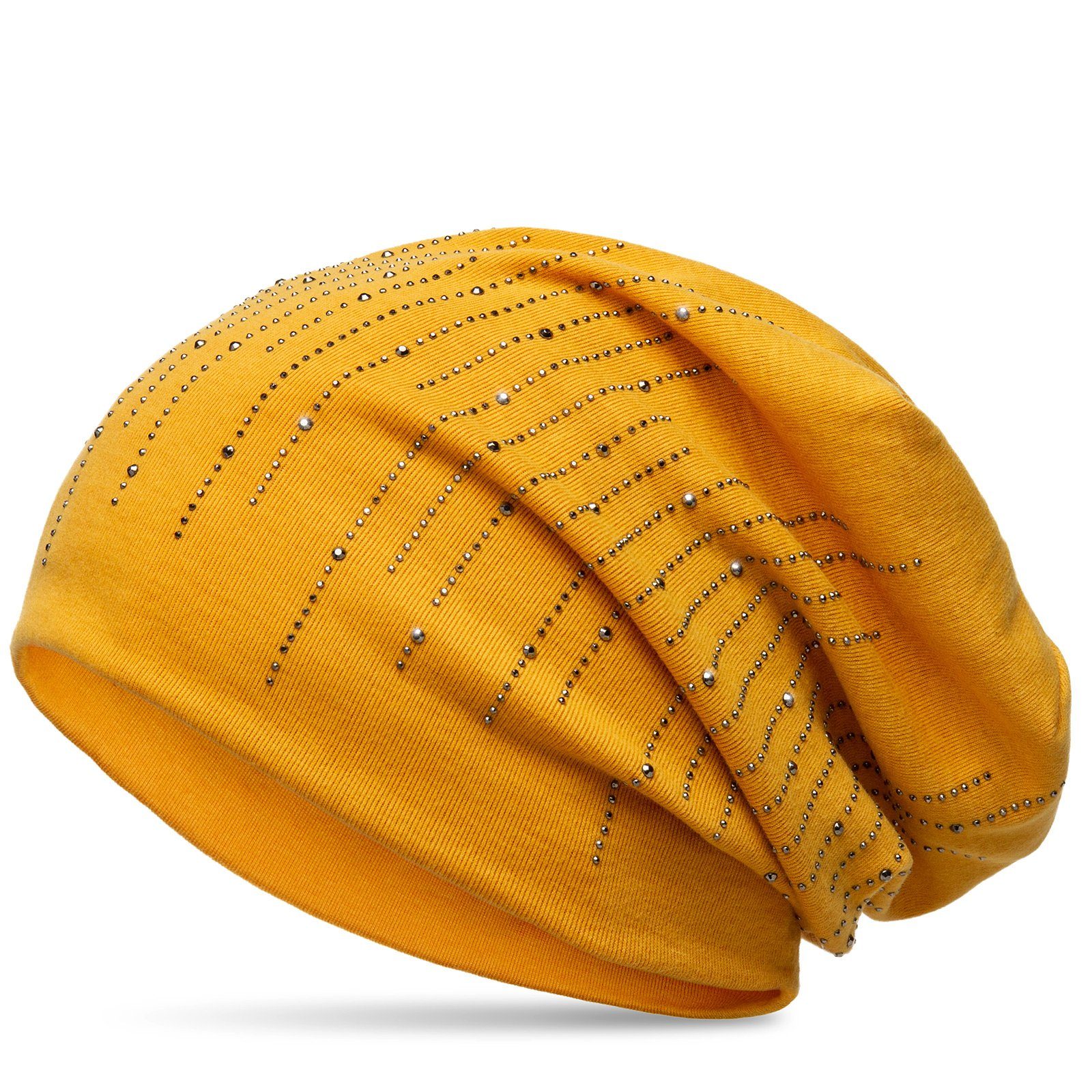 Caspar Beanie MU142 Beanie Mütze mit stylischen Strass Streifen und warmem Flanell Stoff curry