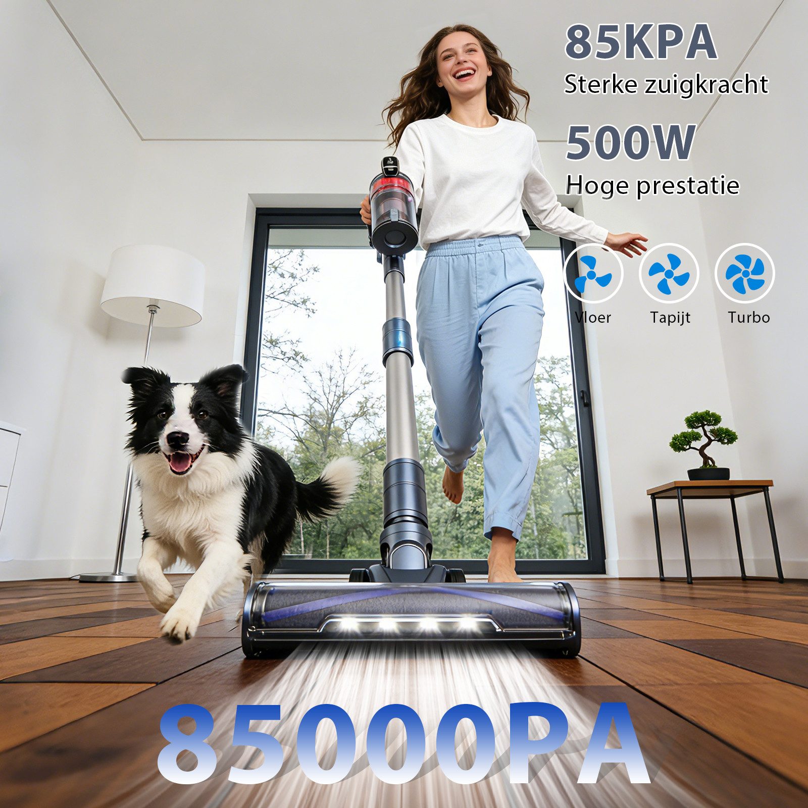 Grenintol Akku-Hand-und Stielstaubsauger Akku Staubsauger 85000Pa/500W/65Min, Staubsauger Kabellos beutellos, 500 W, Kabelloser Staubsauger mit LED Display, 4 Saugstufen, HEPA-Filtersystem & Anti-Verfilzungs-Walzenbürste, Akku Handstaubsauger Ideal für Teppich, Hartboden und Tierhaare