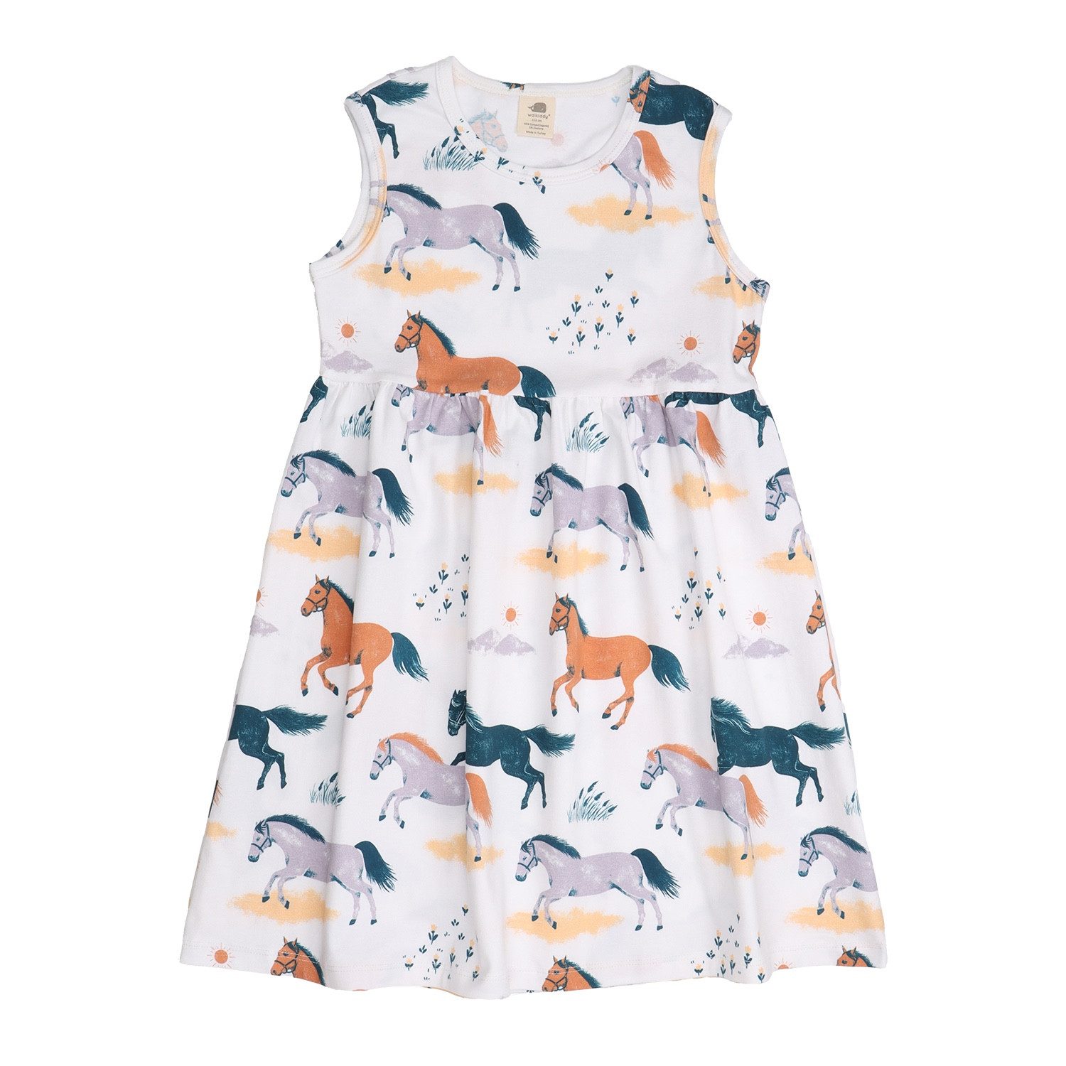 Walkiddy Jerseykleid Ärmelloses Kleid aus Bio-Baumwolle mit Pferdemuster Bio Baumwolle,GOTS,Kinderbekleidung,nachhaltige Klamotten,Kleid