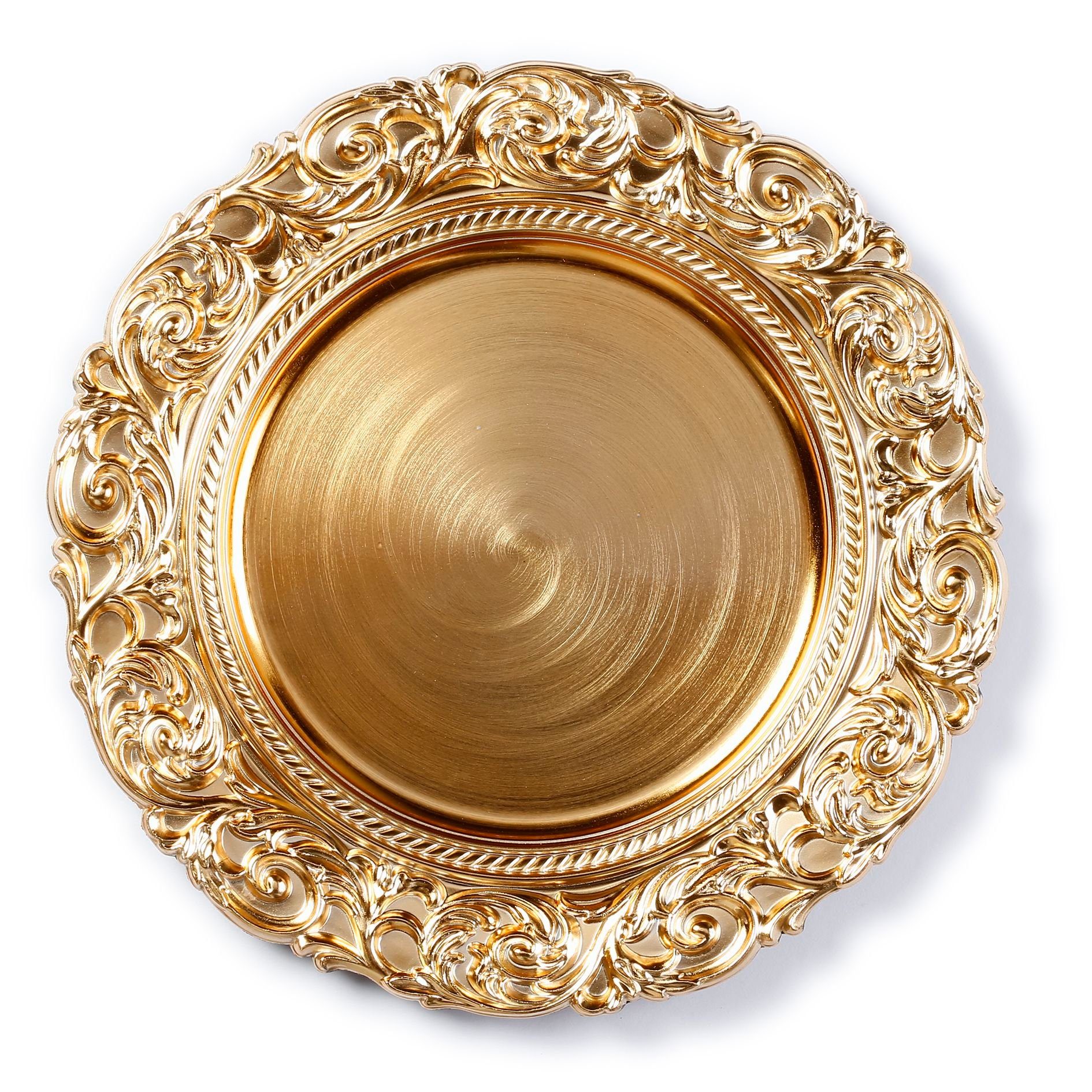 INGE-GLAS® Dekoteller, Dekoteller Kunststoff mit Ornamenten am Rand 33cm  gold