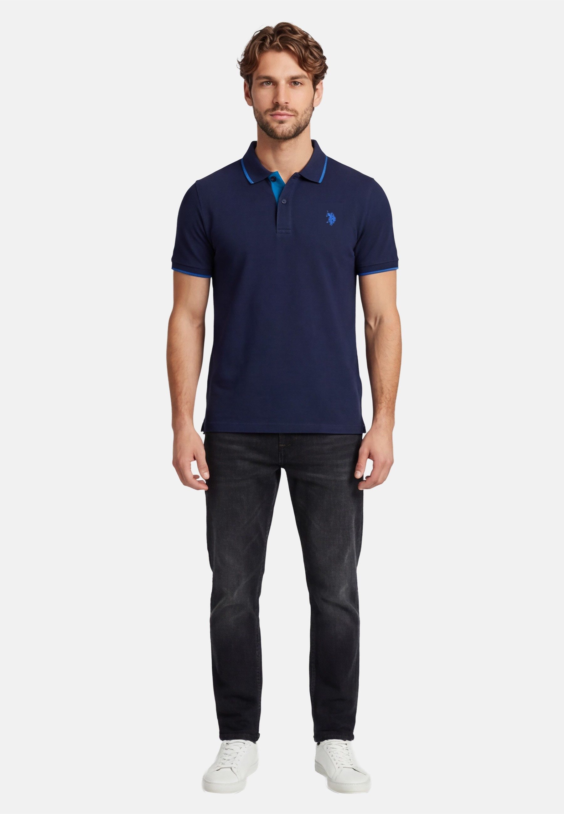 U.S. Polo Assn. Poloshirt USKayle – Classic Fit kurzarm mit Logo-Stickerei Mit Flachstrick-Kragen, Knopfleiste und elastischer Baumwollmischung