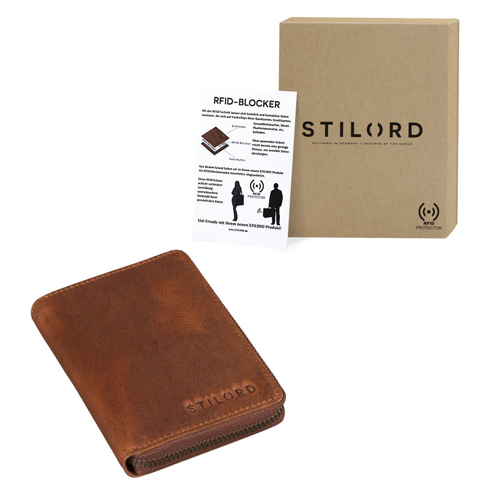 Herren RFID cognac Leder Geldbörse - STILORD "Giannis" Portemonnaie Mini kara