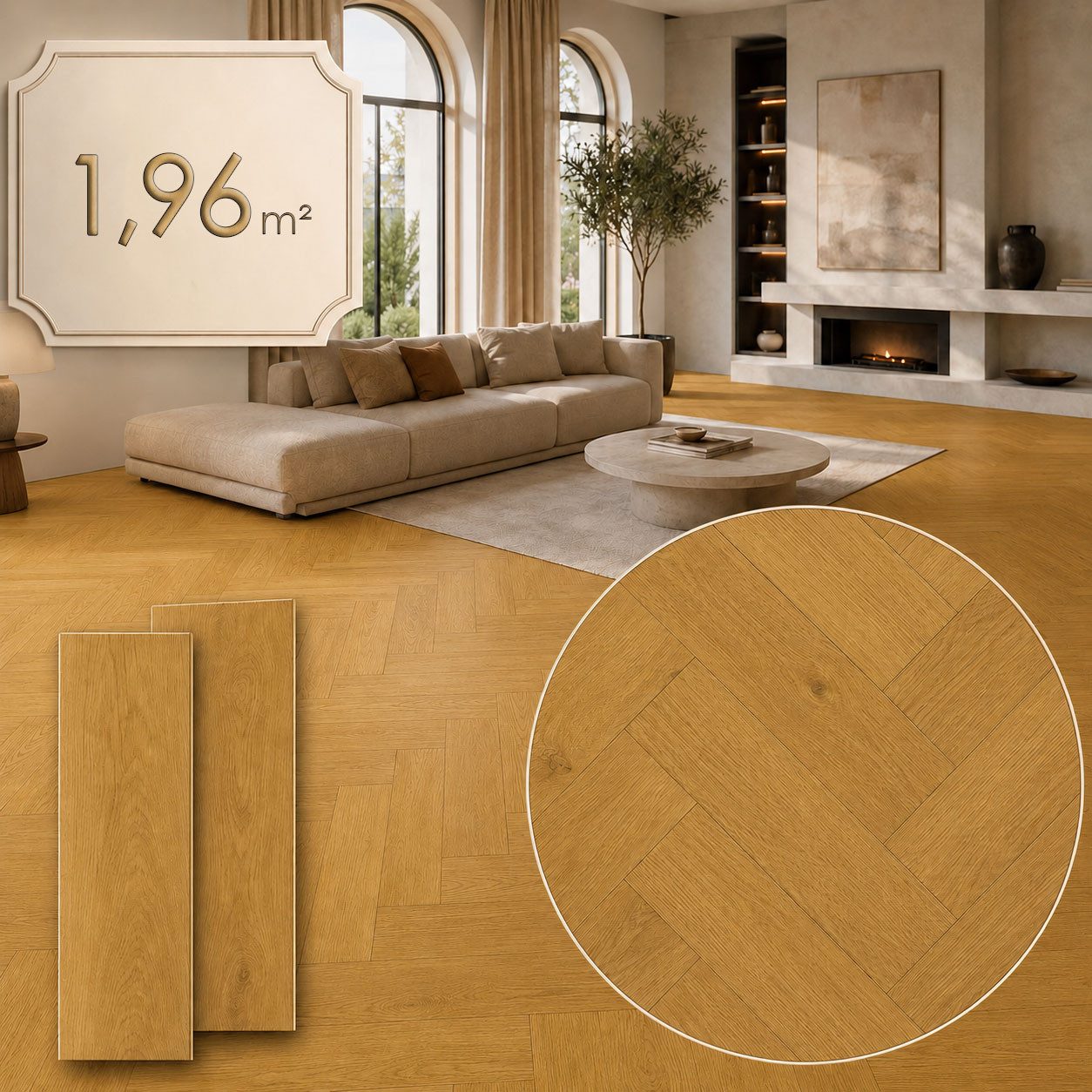 Berti Graf Designboden SPC Fischgrät Vinylboden 5,5 mm Klick, Paket mit 24 Dielen, 12 x A und 12 x B, wasserfest, pflegeleicht, kleberfrei, Fischgrät-Design, formstabil