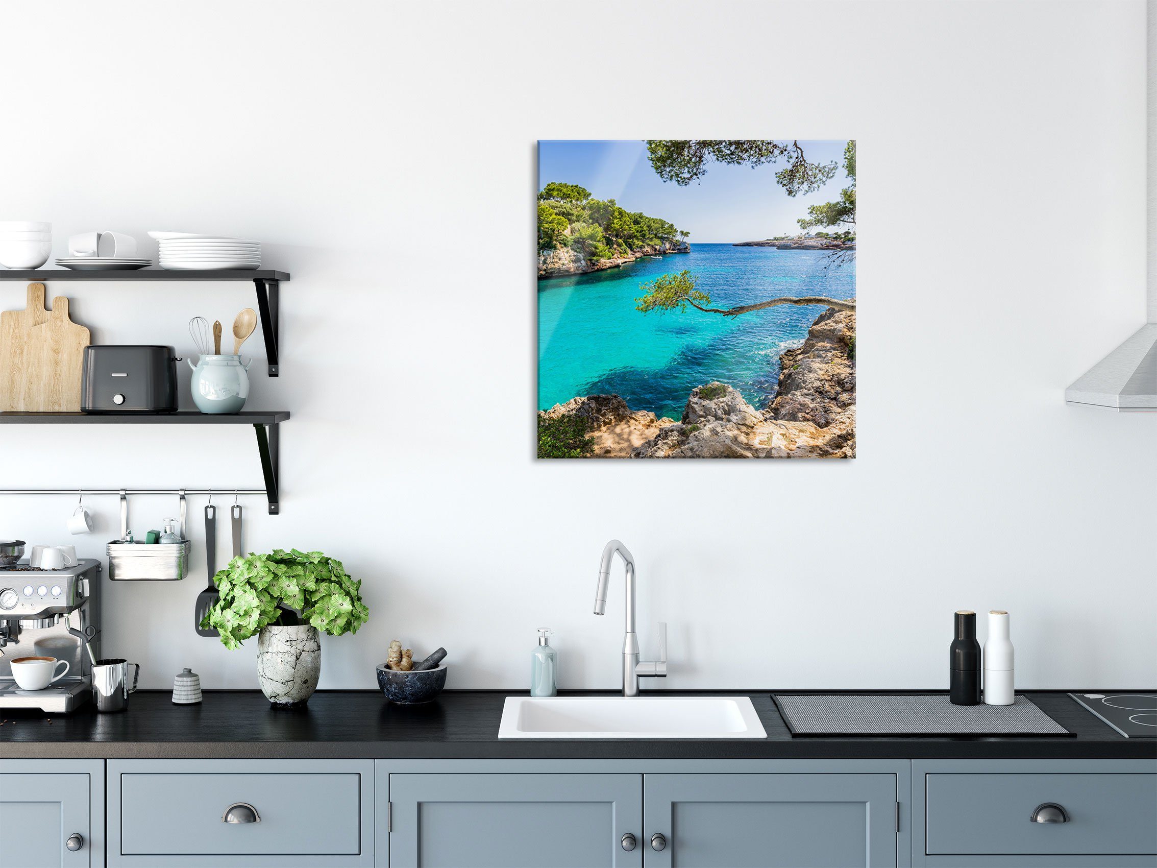 Pixxprint Glasbild Mallorca Bay St), inkl. und Glasbild Echtglas, Cove, Cove Bay Mallorca Abstandshalter aus (1 Aufhängungen