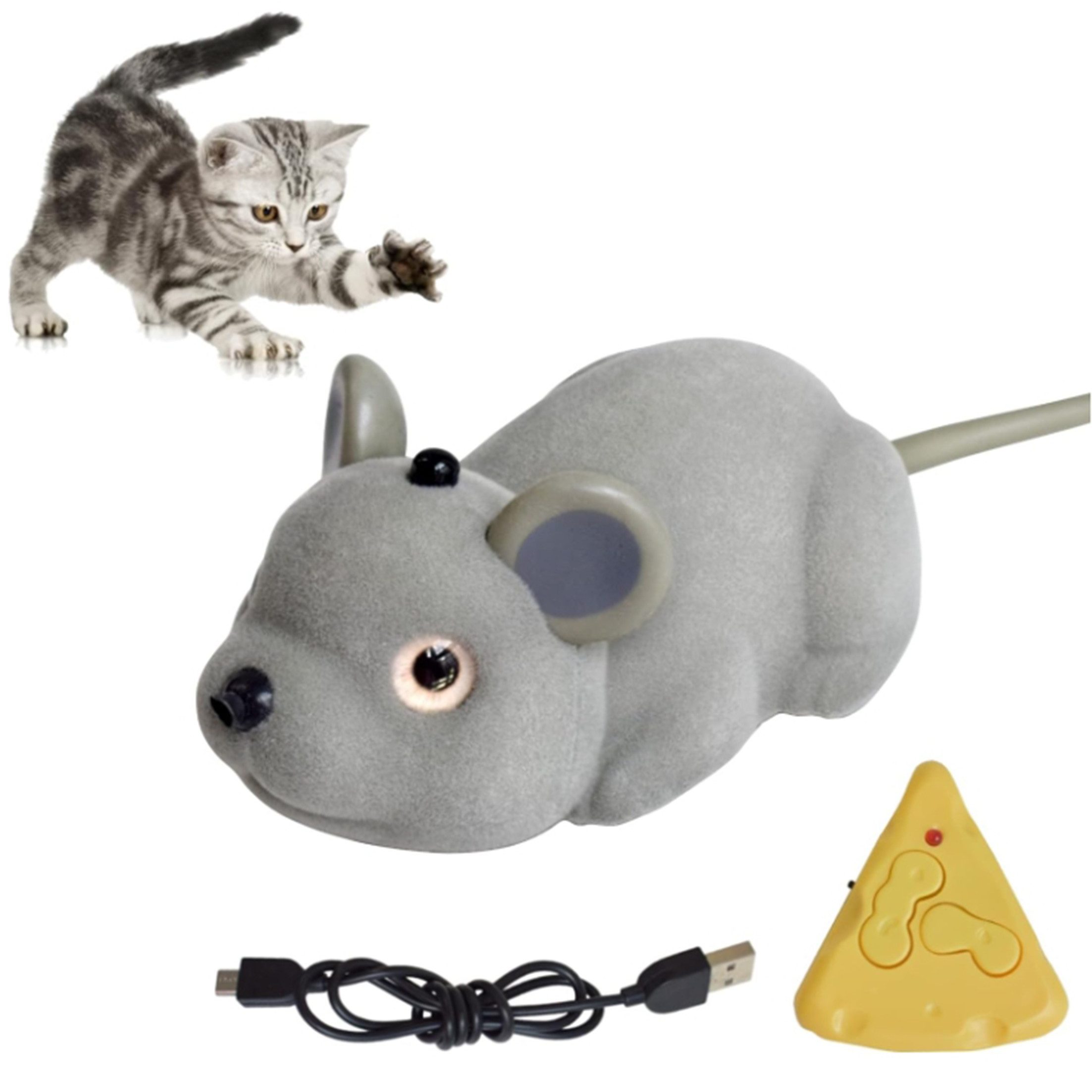 KINSI Tierkuscheltier Interaktives Katzenspielzeug Maus mit Sensor Fernbedienung, Wiederaufladbar
