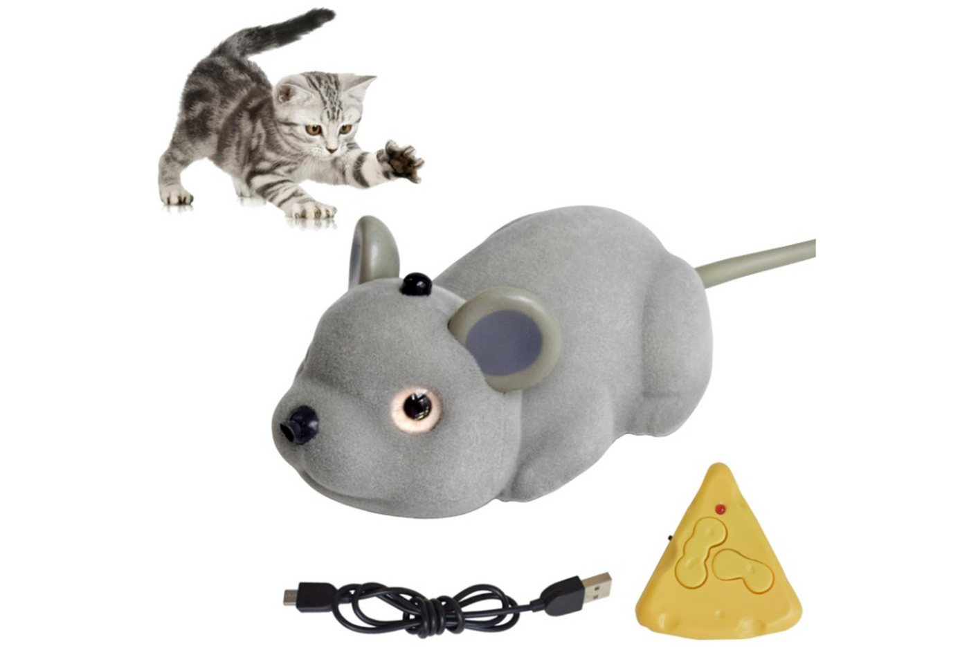 KINSI Tierkuscheltier Interaktives Katzenspielzeug Maus mit Sensor Fernbedienung, Wiederaufladbar