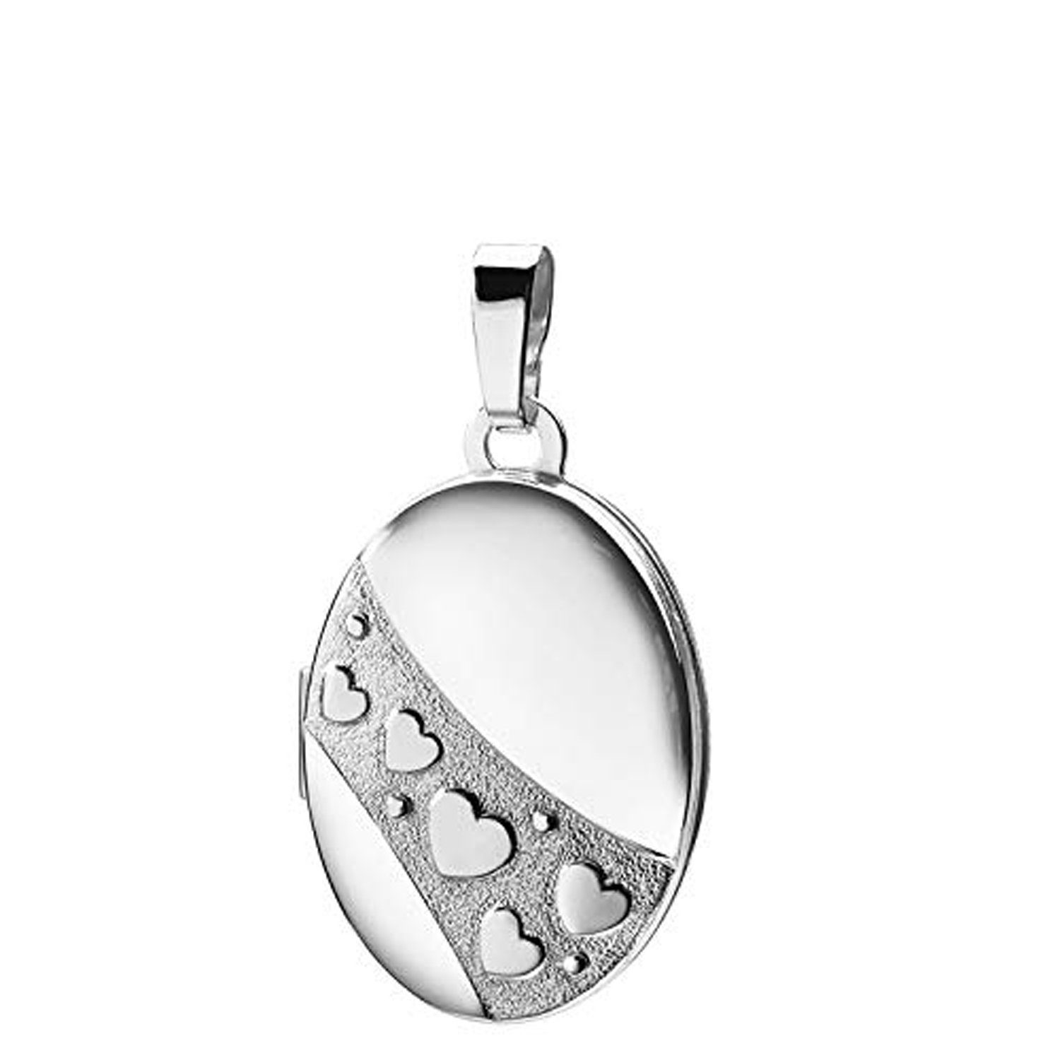 JEVELION Silberkette mit Medaillon oval Herzen-Ornament 925 Silber zum Öffnen für 2 Fotos (Foto Amulett Anhänger, für Damen und Mädchen), Herzkette Sterlingsilb – Bild 2 von 5