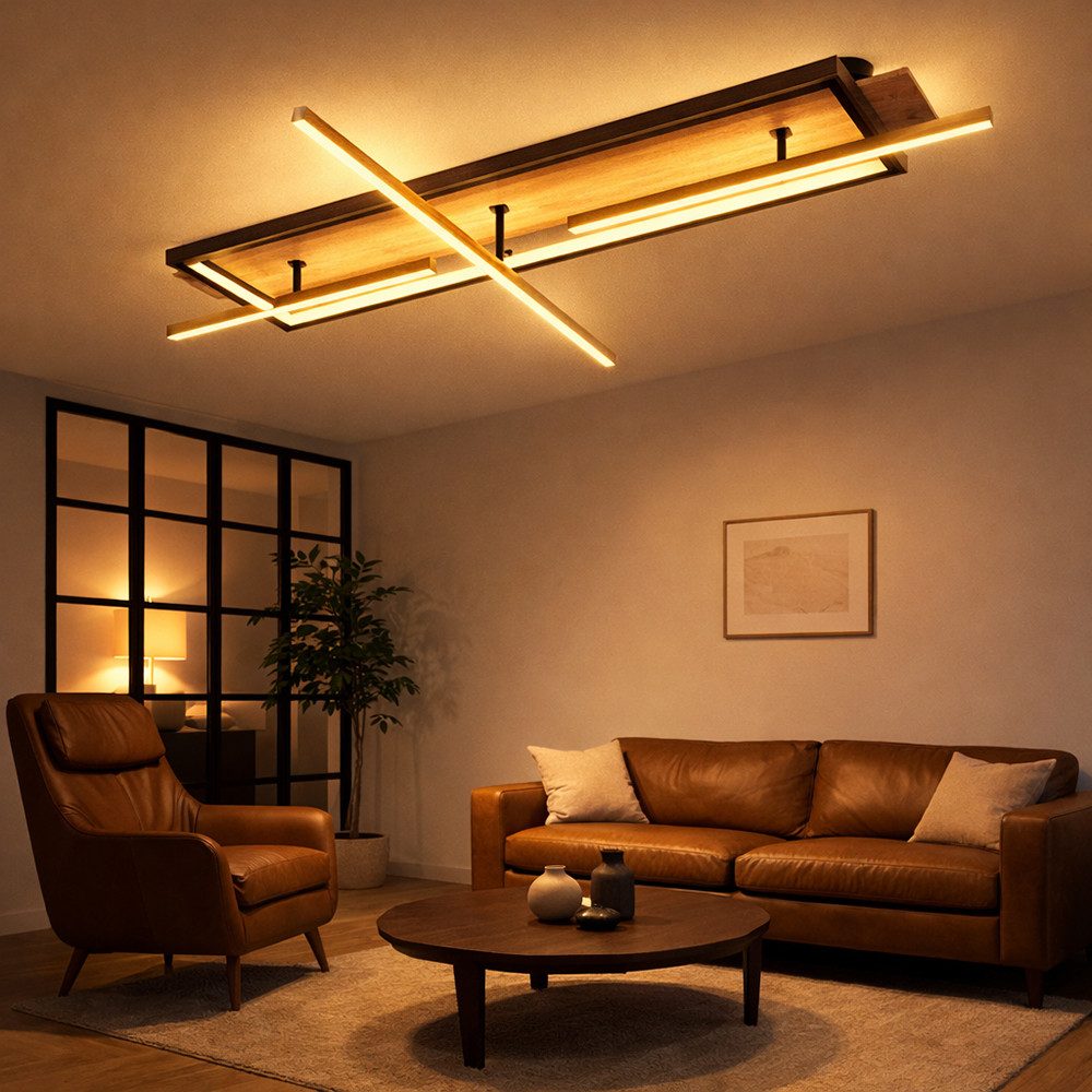 GLOBO LIGHTING LED Deckenleuchte, Deckenleuchte Deckenlampe Dreh-Schwenkbar LED Holzoptik Länge 100cm