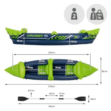 ECD Germany Schlauchboot Aufblasbares Kajak Cruiser X1 Schlauchboot Luftkajak Kanu Boot, für 2 Personen 318x80x55cm Grün/Weiß/Blau Set 2-tlg
