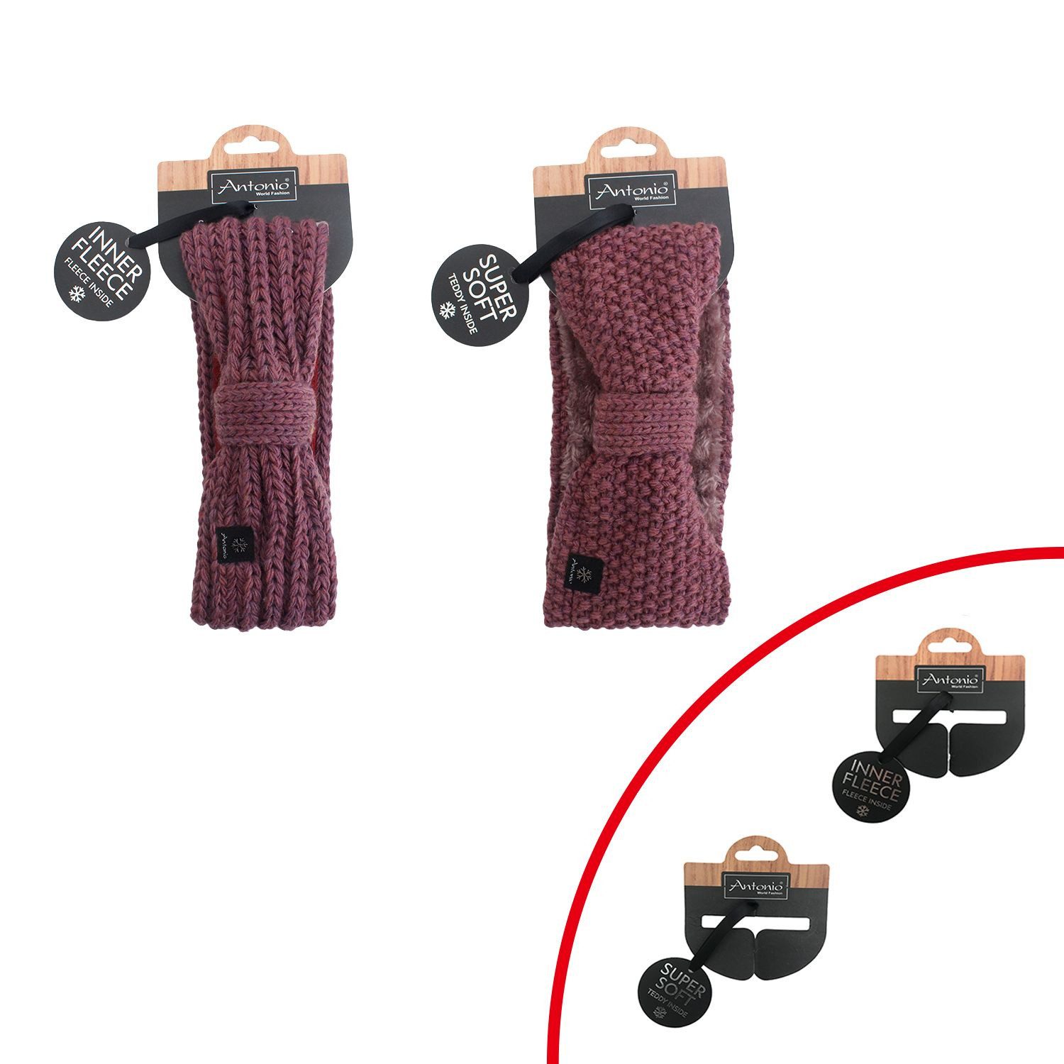 Antonio Strickmütze Antonio Damen Strickstirnband mit Fleece W23/24 berry (1-St)