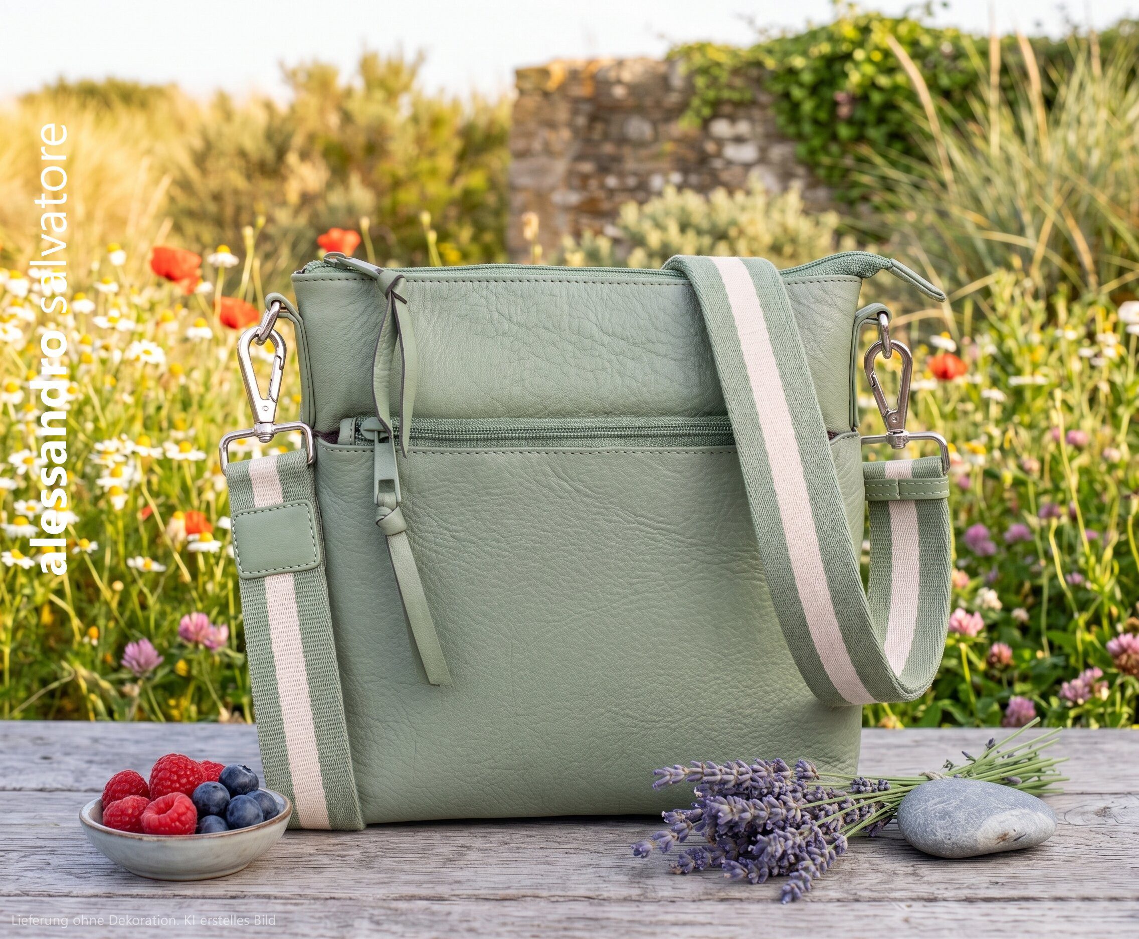Alessandro Salvatore Handtasche Leder Tasche Umhängetasche Schultertasche Echtleder, Ledertasche Lederhandtasche Damentasche Umhänger Torino 12978 + Etui