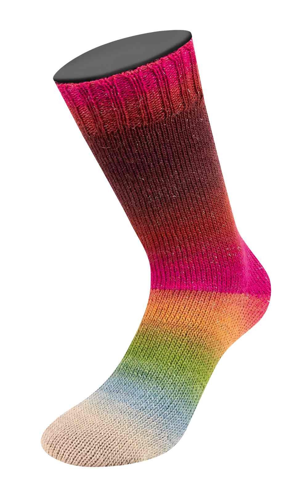 LANA GROSSA MEILENWEIT 100 COLOR MIX SPARKS Häkelwolle, 400 m (100 Gramm), 4-fädige Merino - Sockenwolle mit Lurexfaden