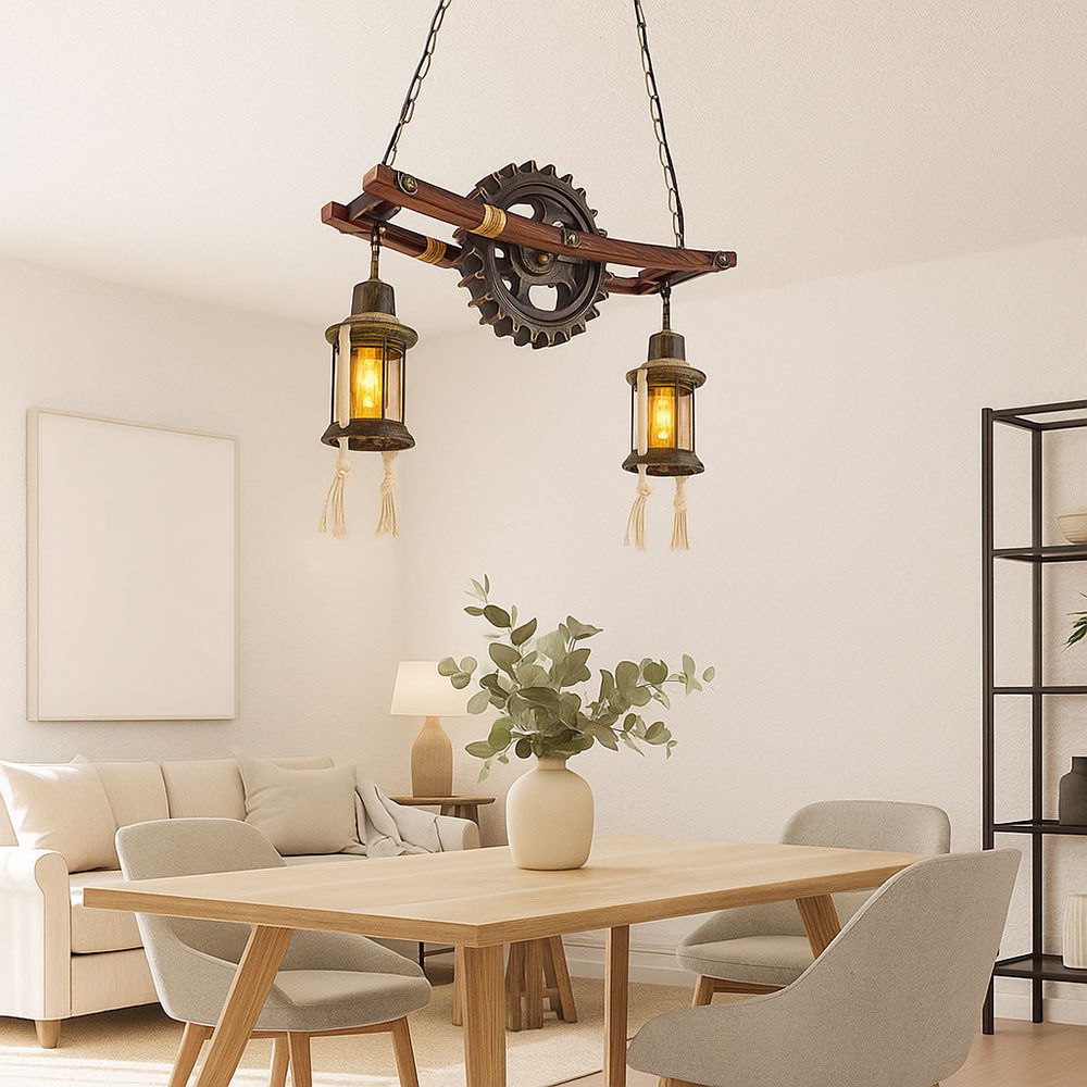 GLOBO LIGHTING Hängeleuchte, Leuchtmittel nicht inklusive, Steampunk Lampe Hängelampe Vintage Industrial Pendelleuchte Holz