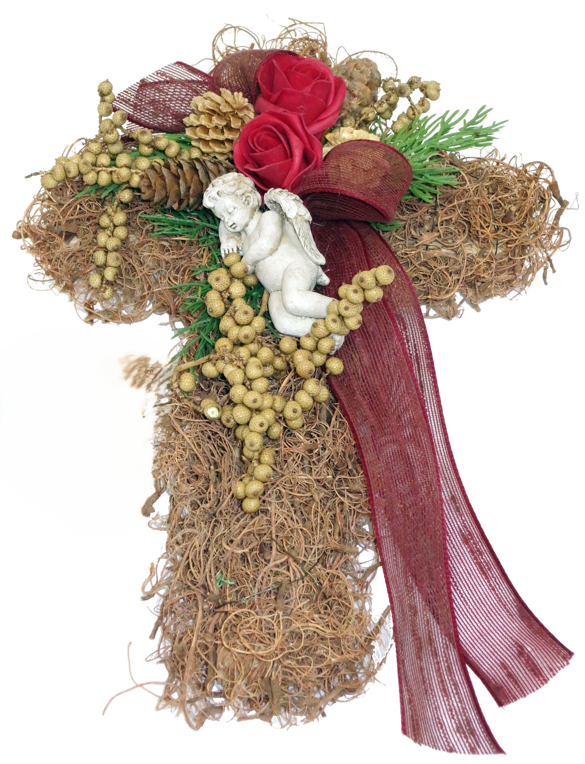 Gestecke Kreuz, CreaFlor Home, Höhe 17 cm, Handarbeit, natur, Engel, H: 17cm