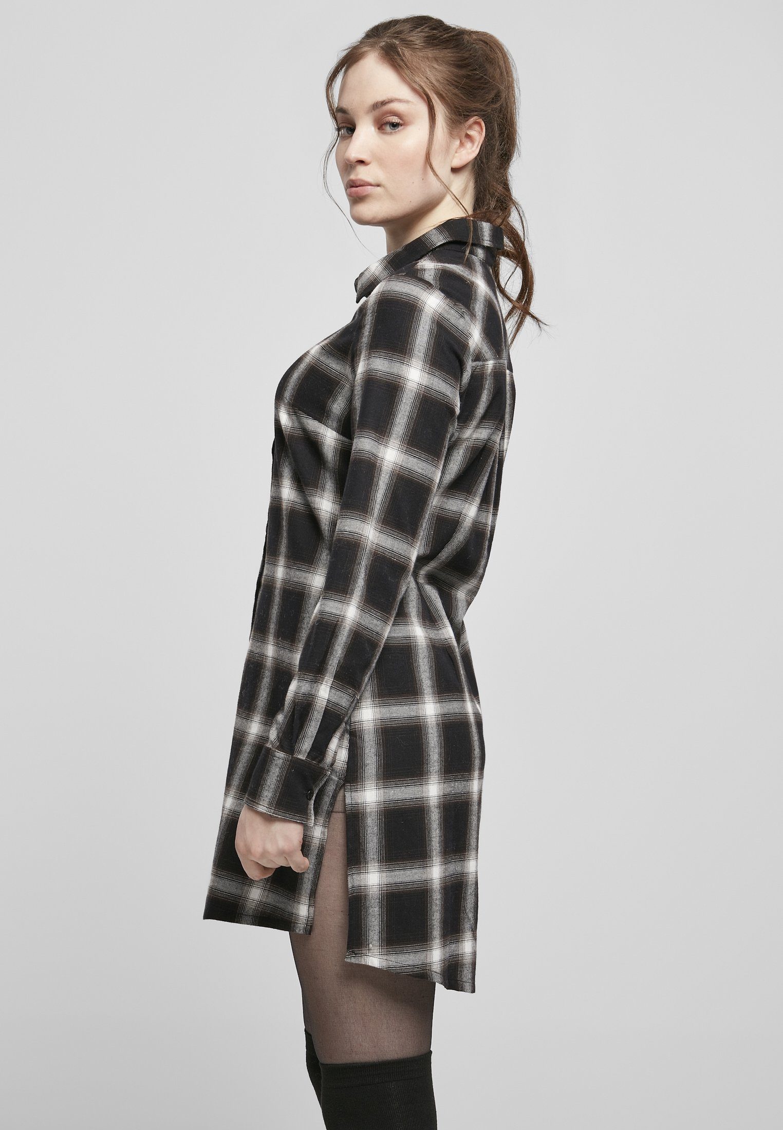 URBAN CLASSICS Jerseykleid Damen Ladies Cotton Check Shirt Dress (1-tlg)