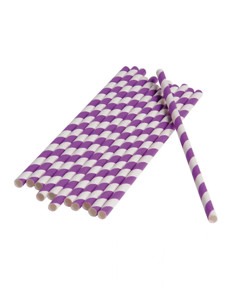 Horror-Shop Einweggeschirr-Set Violett-weiße Party Strohhalme aus Papier 12 Stück, Papier