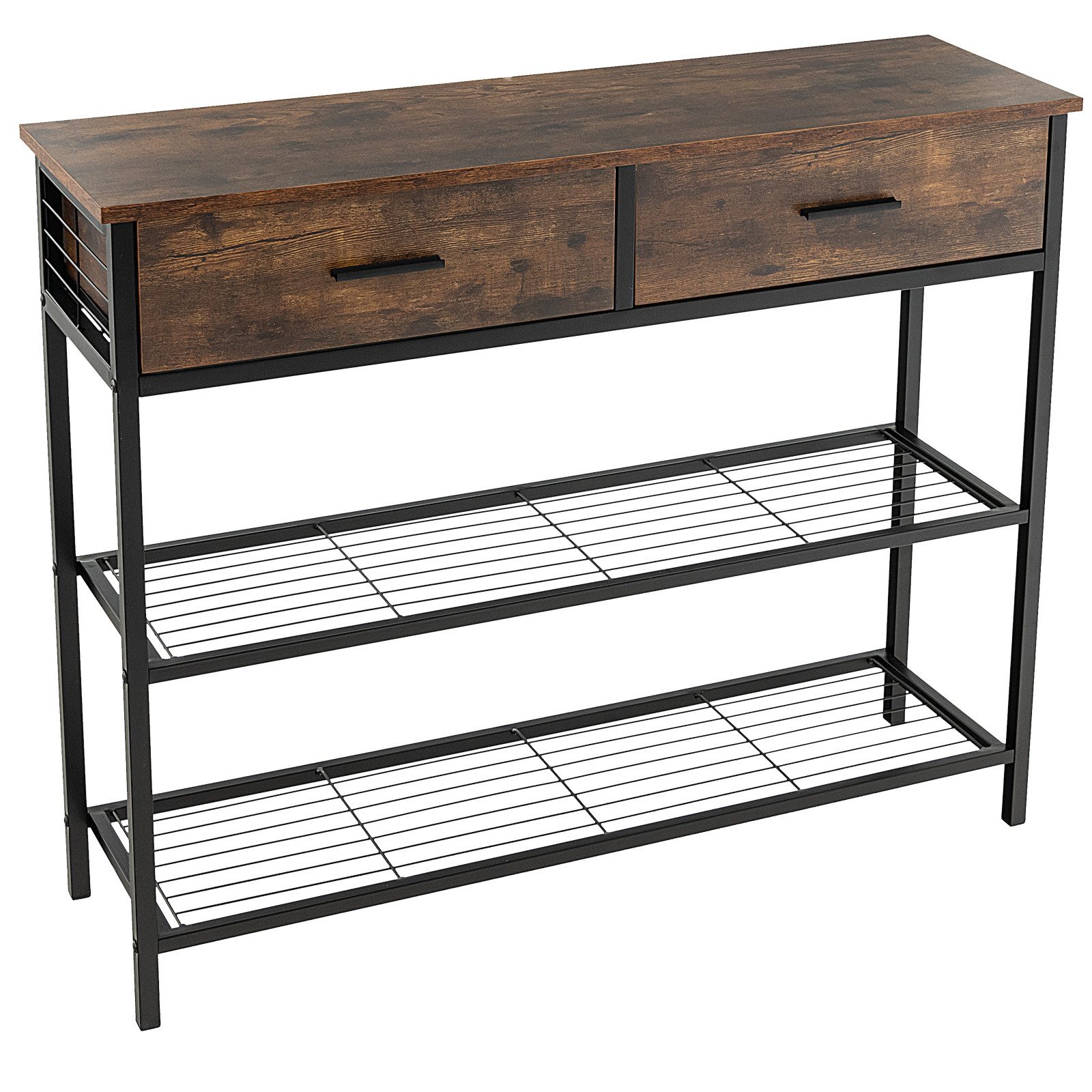 COSTWAY Konsolentisch, mit 2 Schubladen, Metallrahmen, Kippschutz, 100cm