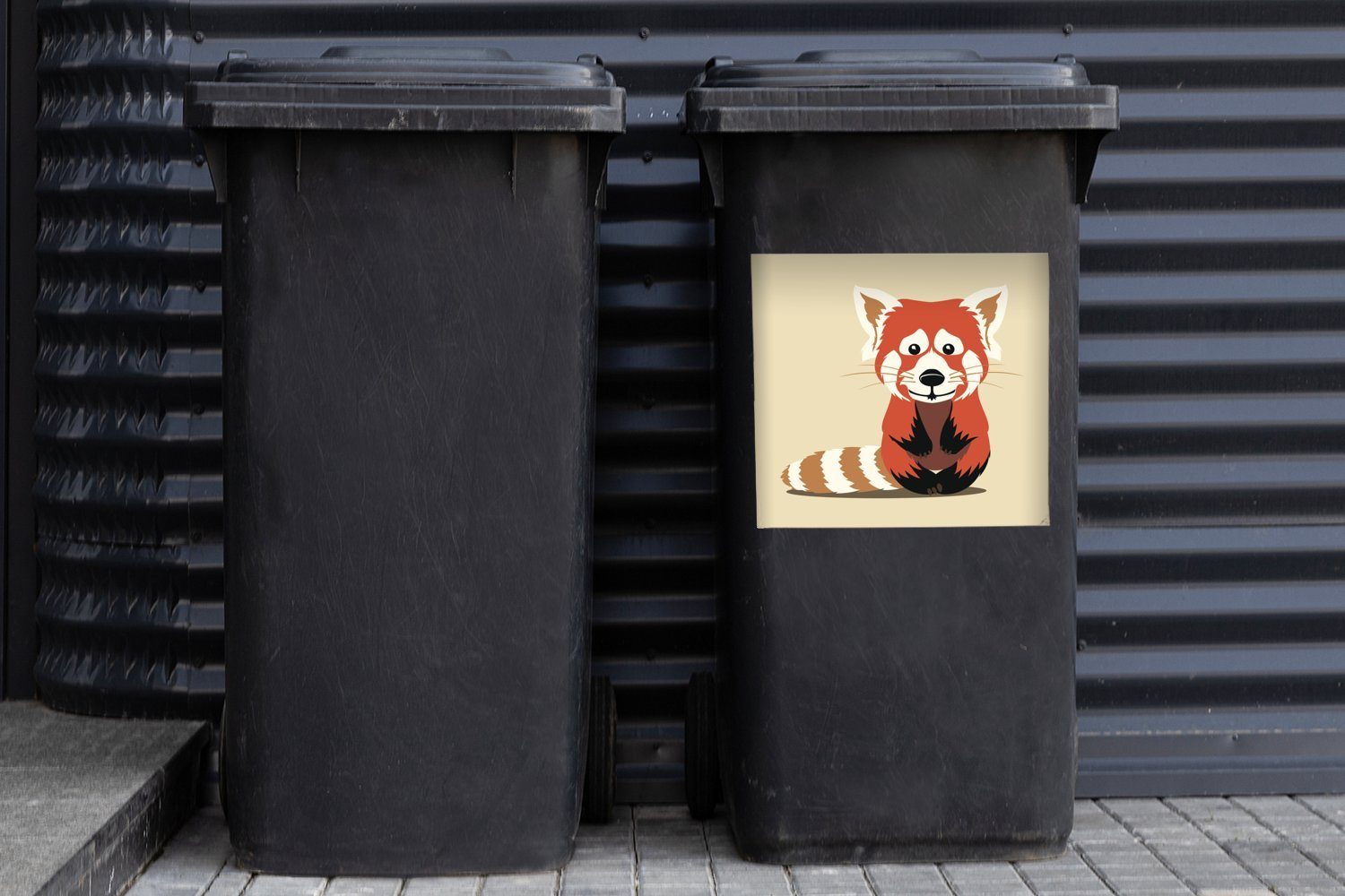 roten Mülltonne, Pandas Eine Container, (1 St), MuchoWow eines Abfalbehälter lustigen Illustration Wandsticker Sticker, Mülleimer-aufkleber,