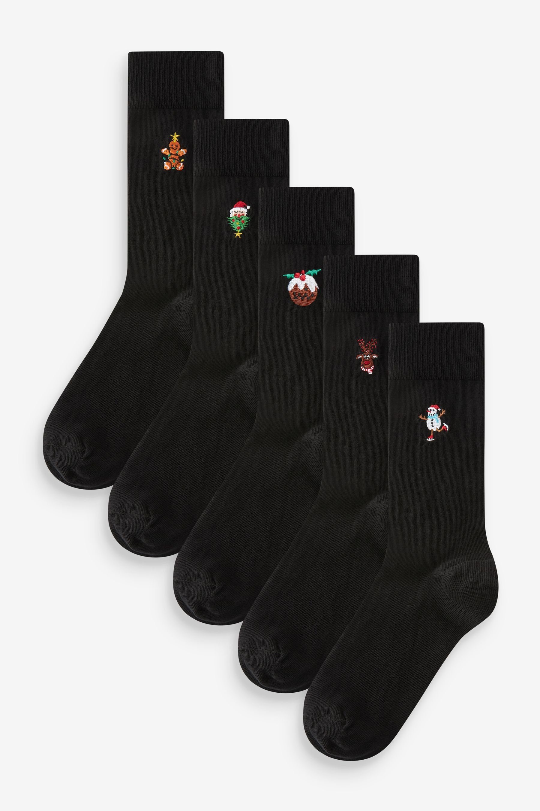 Next Kurzsocken Socken mit Stickerei (5-Paar) Black Christmas