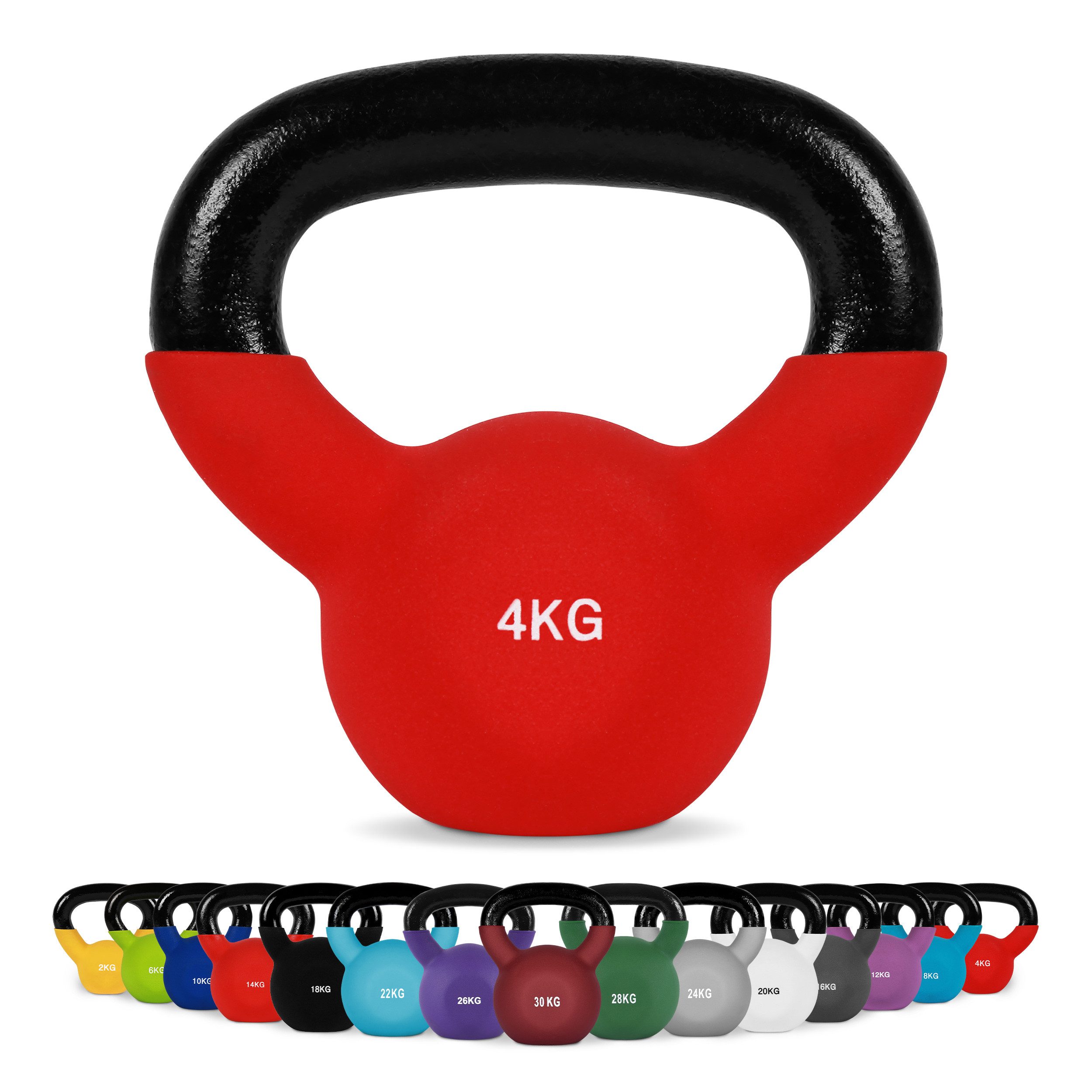 MSports® Kettlebell Kettlebell Professional Neopren 2 – 30 kg inkl. Übungsposter