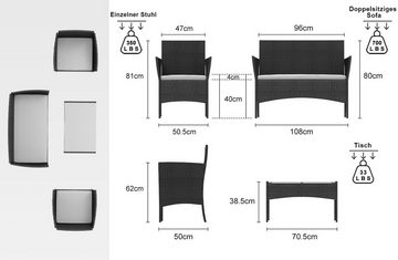 Vankel Sitzgruppe Sitzgruppe für 4 Personen Outdoor-Sonnenschein, 2 Sessel, mit Tisch, Sitzpolster, Outdoor