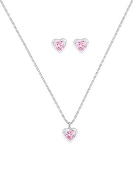 Elli Schmuckset Kinder Kette Stecker Herz Zirkonia Rosa 925 Silber, Herz