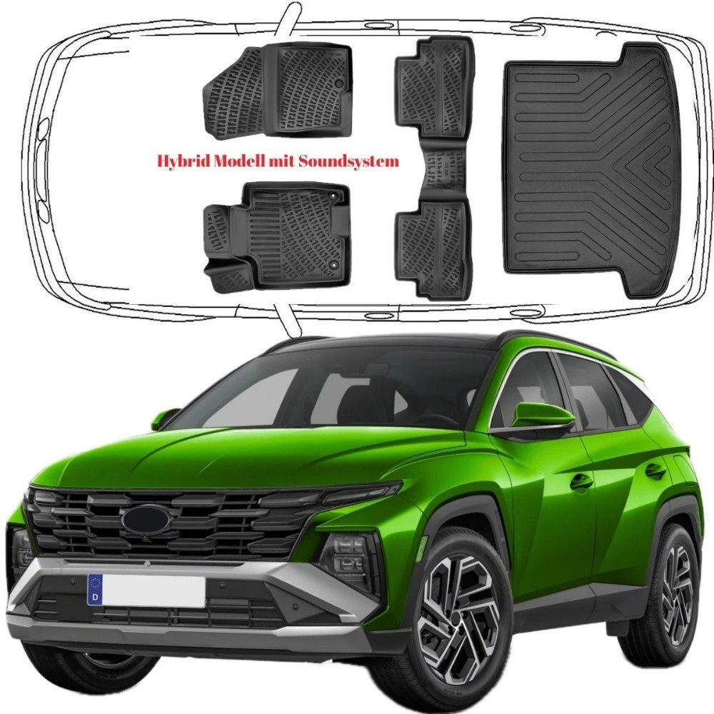Trimak Passform-Fußmatten Oder Kofferraumwanne Oder Set für Hyundai Tucson, Tucson 4.Gen Hybrid Modell mit Soundsystem 2021- Fuss & Kofferraum