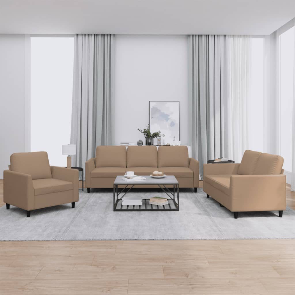 vidaXL Sofa 3-tlg. Sofagarnitur mit Kissen Cappuccino-Braun Kunstleder